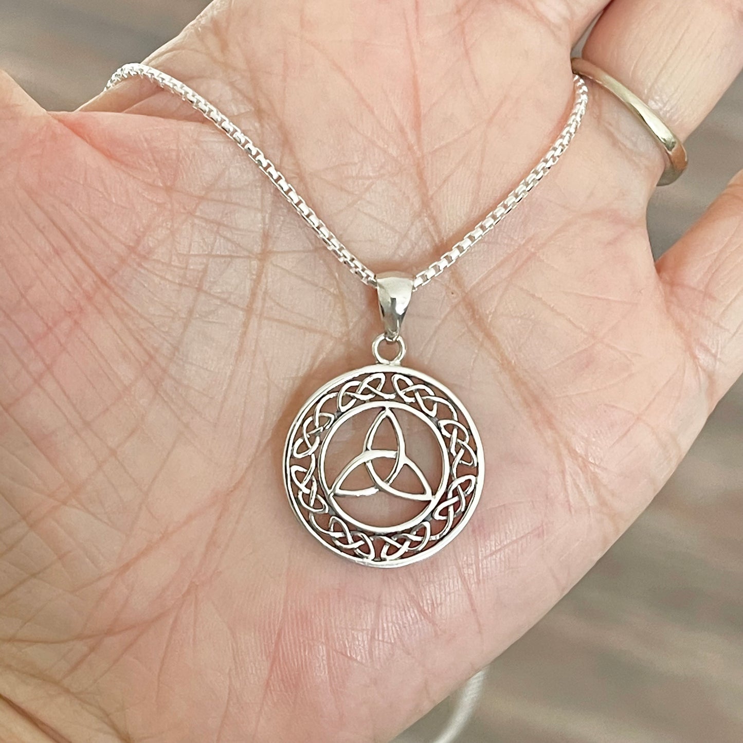 Sterling Silver Large Celtic Triquetra Necklace, Statement Silver Necklaces, Trinity Knot Necklace