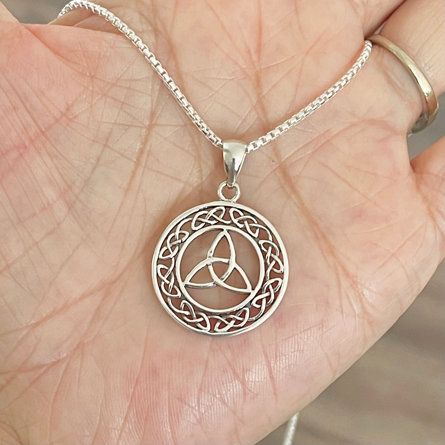 Sterling Silver Large Celtic Triquetra Necklace, Statement Silver Necklaces, Trinity Knot Necklace