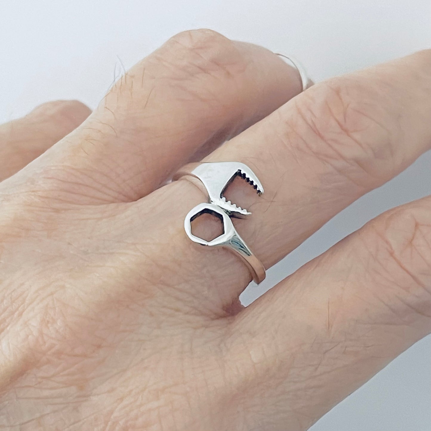 Sterling Silver Unisex Wrench Ring, Mechanic Tool, Silver Rings, Car Tools