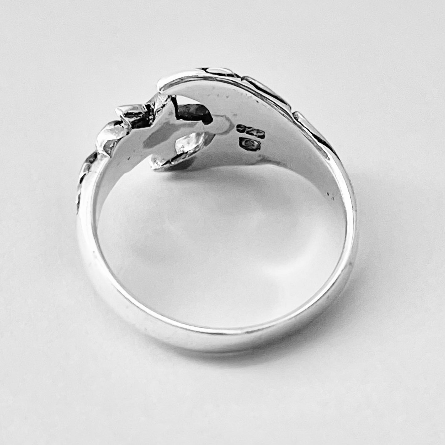 Sterling Silver Large Moon and Star Ring with Swirl, Celestial Silver Rings