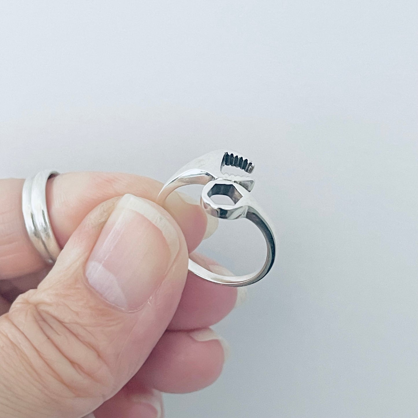 Sterling Silver Unisex Wrench Ring, Mechanic Tool, Silver Rings, Car Tools