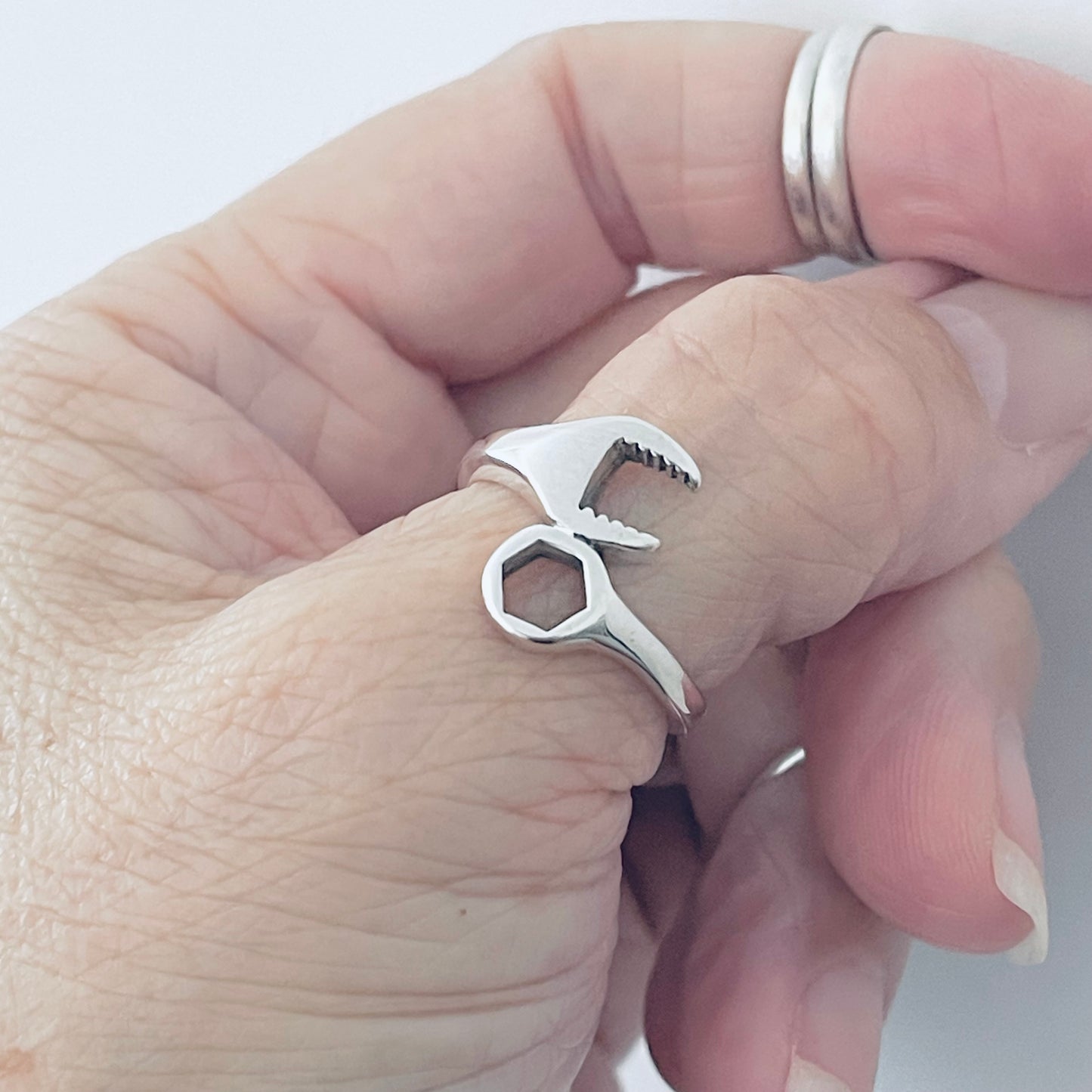 Sterling Silver Unisex Wrench Ring, Mechanic Tool, Silver Rings, Car Tools