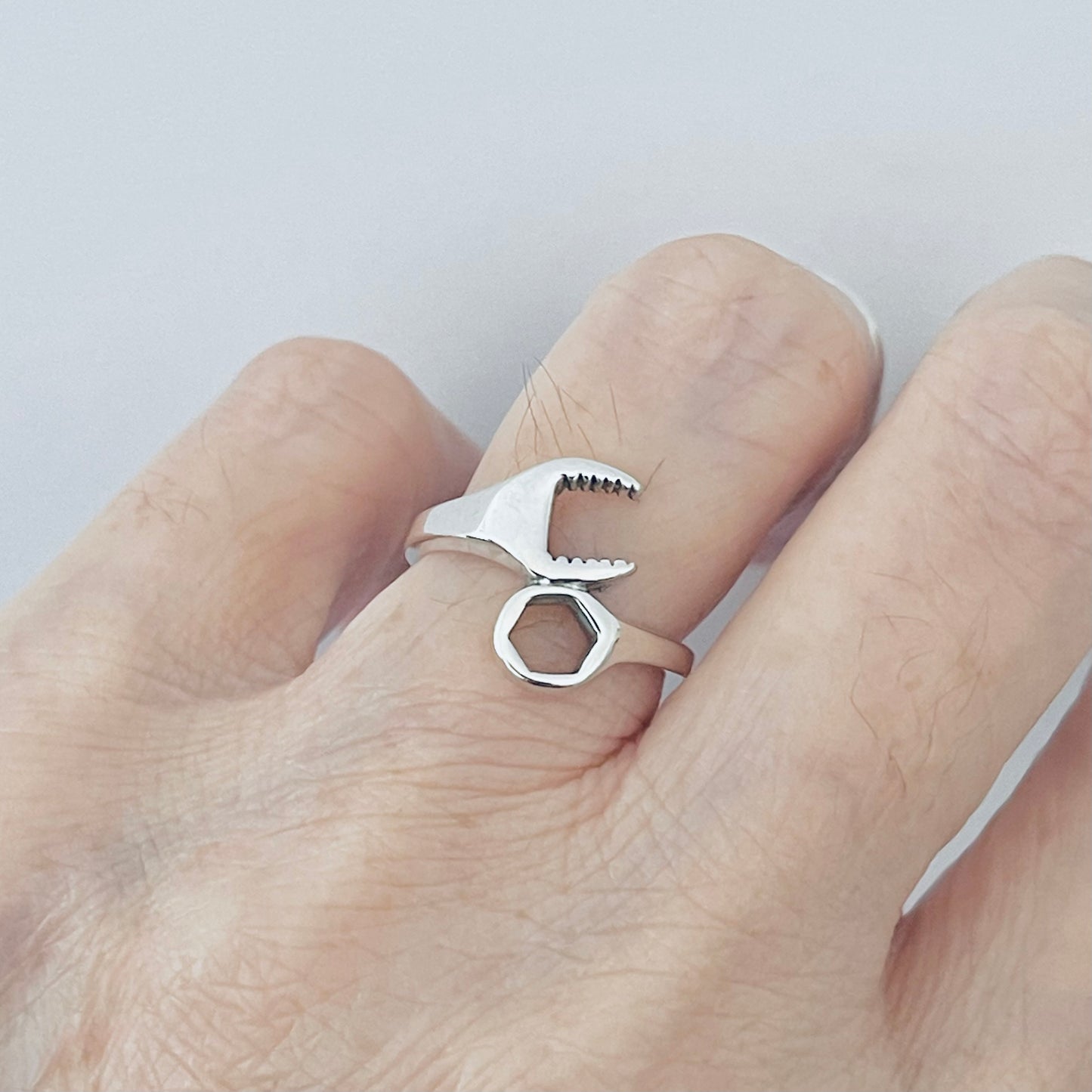 Sterling Silver Unisex Wrench Ring, Mechanic Tool, Silver Rings, Car Tools
