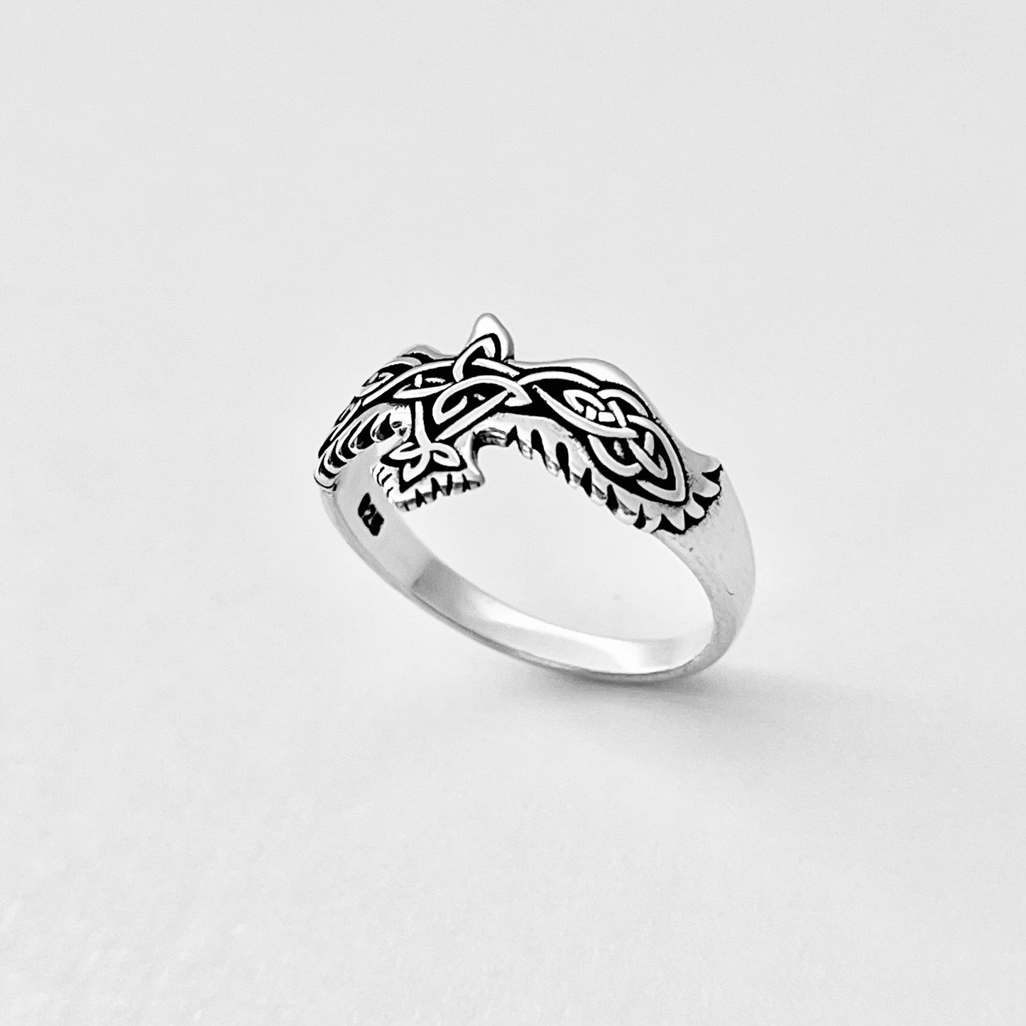 Sterling Silver Celtic Eagle Bird Ring, Spirit Animals, Trinity Knots Jewelry