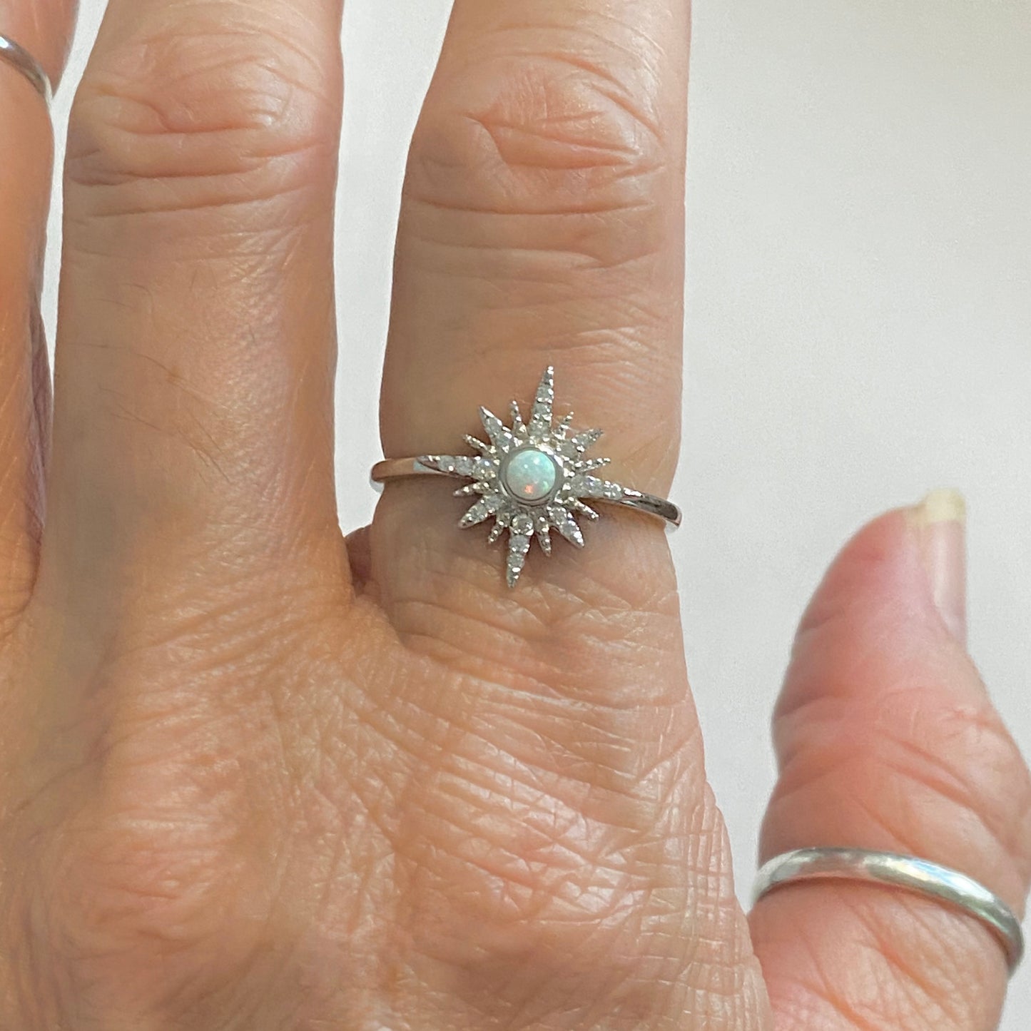 Sterling Silver White Lab Opal CZ Twinkle Star Ring | Dainty Celestial Ring