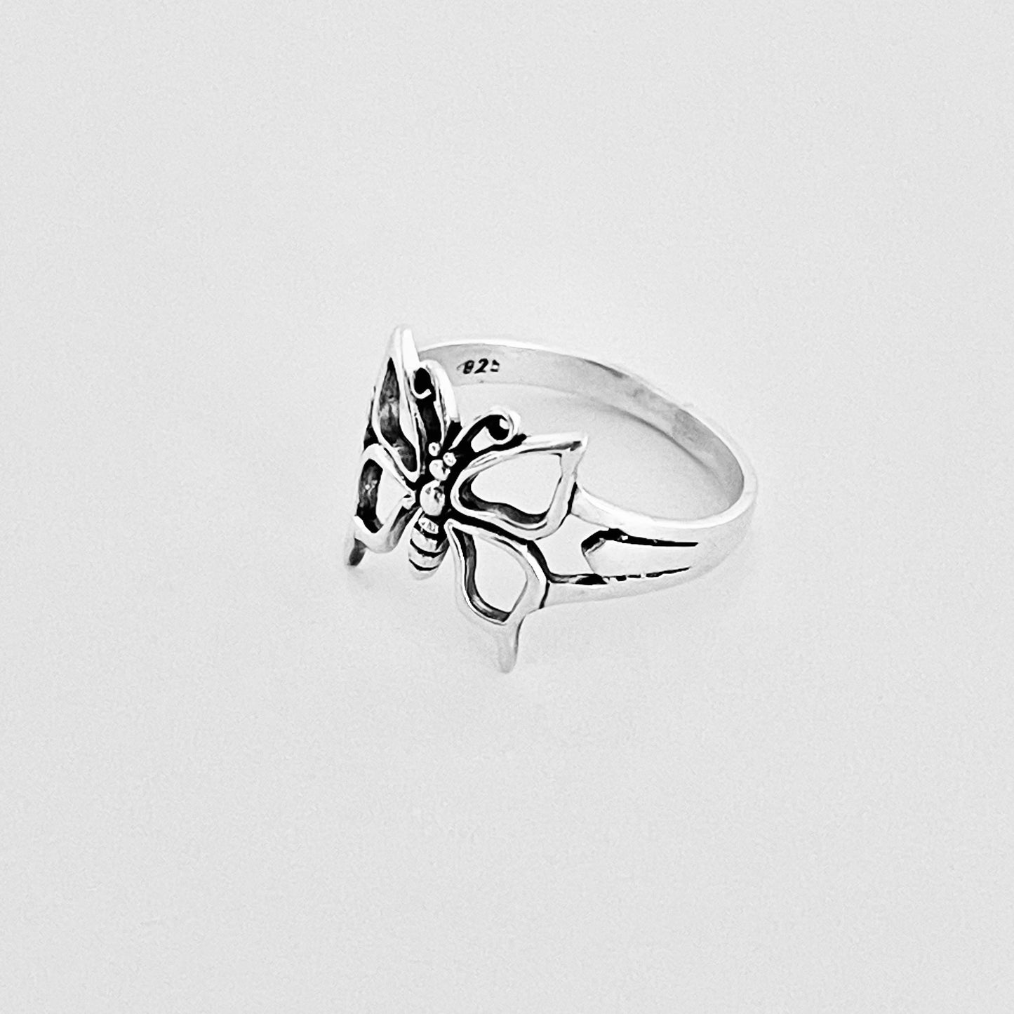 Sterling Silver Large Thin Butterfly Ring – Spirit Bug Nature Statement Silver Rings