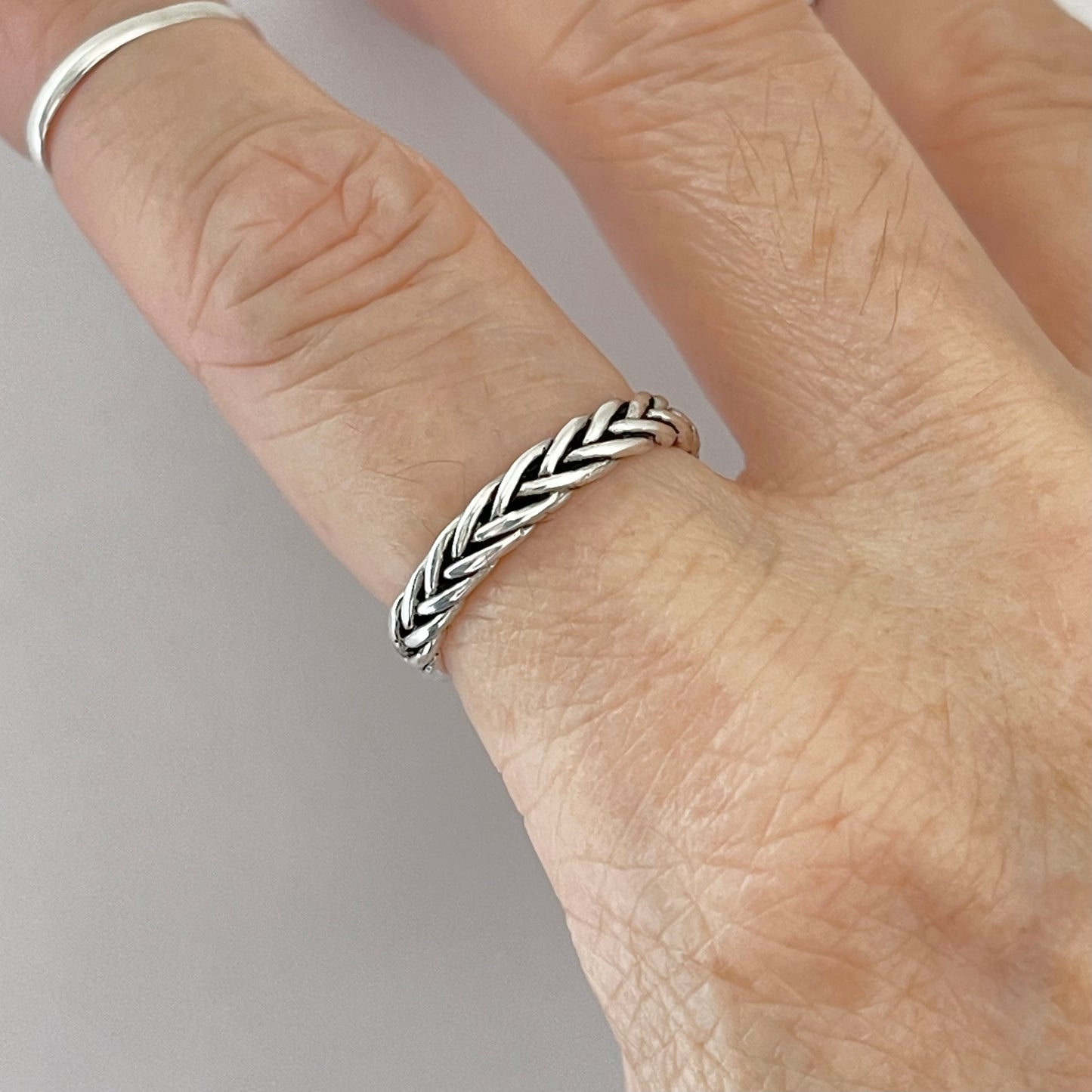 Sterling Silver Eternity Braided Rope Ring | Twisted Silver Band