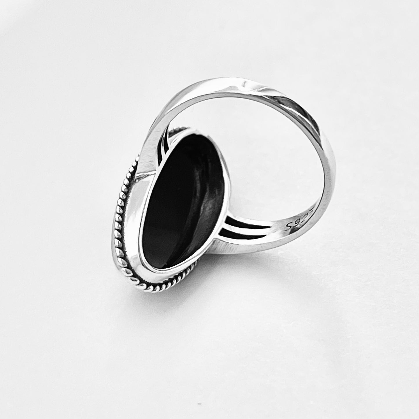 Sterling Silver Statement Long Oval Black Onyx Ring | Protection & Healing Ring