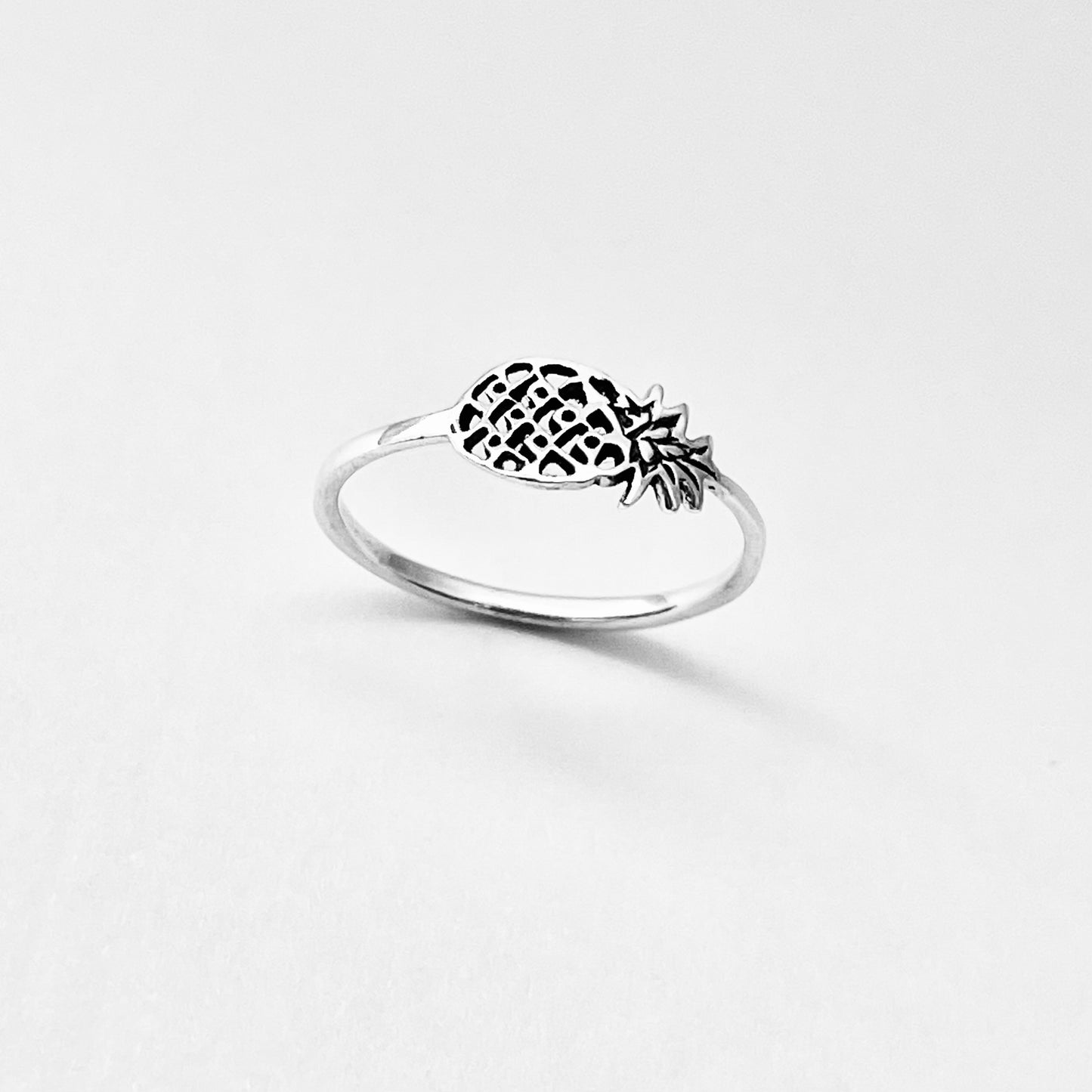 925 Sterling Silver Dainty Sideways Pineapple Ring | Delicate Tropical Fruit Tree Rings