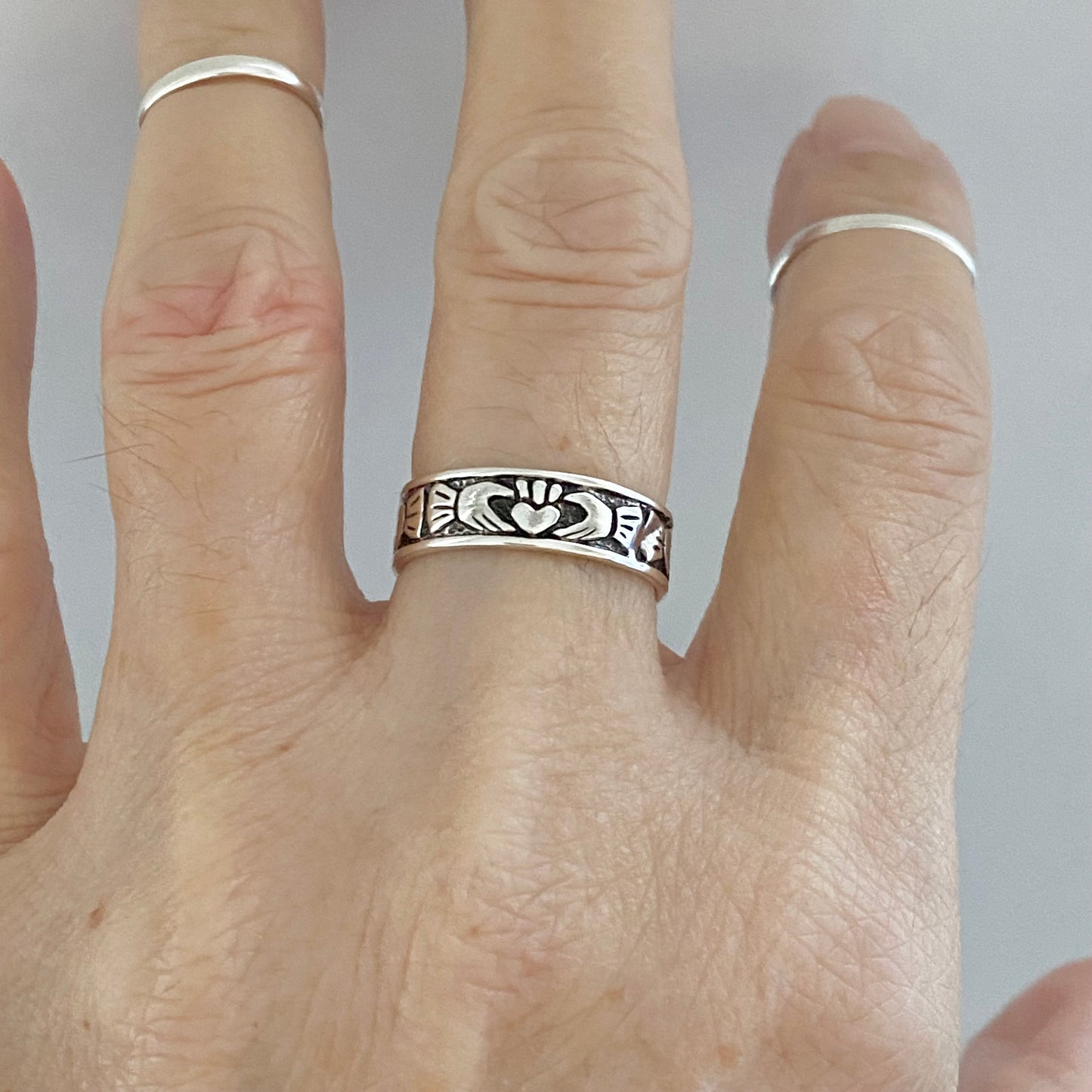 Sterling Silver Unisex Irish Claddagh Wedding Band, Heart Rings, Friendship, Crown Hearts