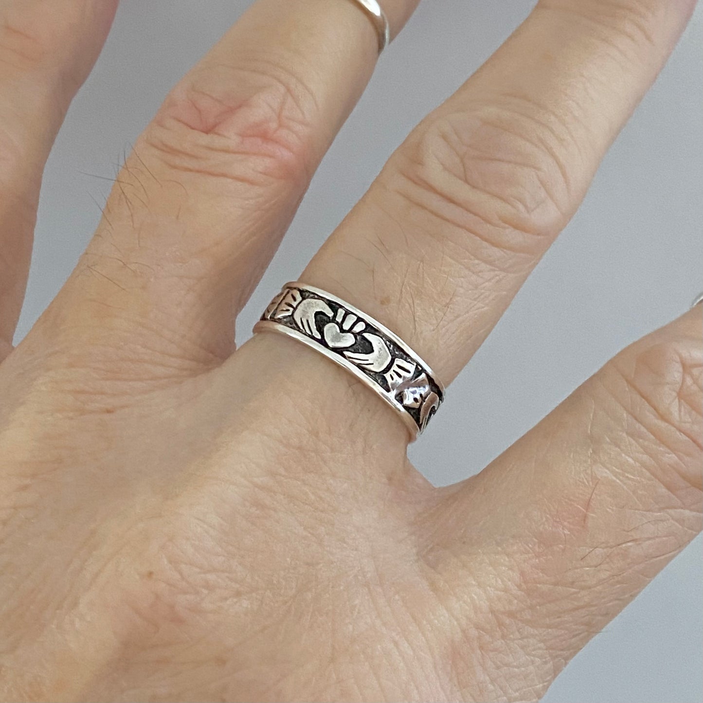 Sterling Silver Unisex Irish Claddagh Wedding Band, Heart Rings, Friendship, Crown Hearts