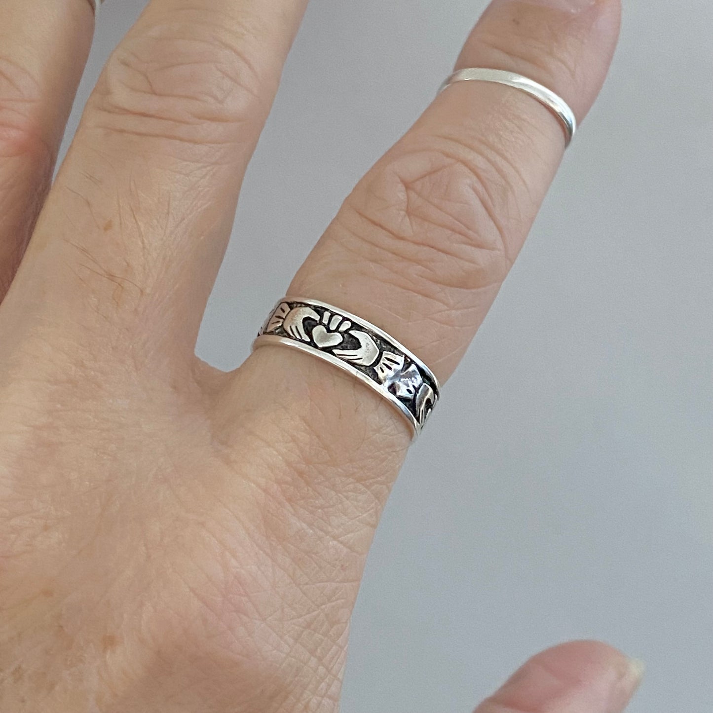 Sterling Silver Unisex Irish Claddagh Wedding Band, Heart Rings, Friendship, Crown Hearts