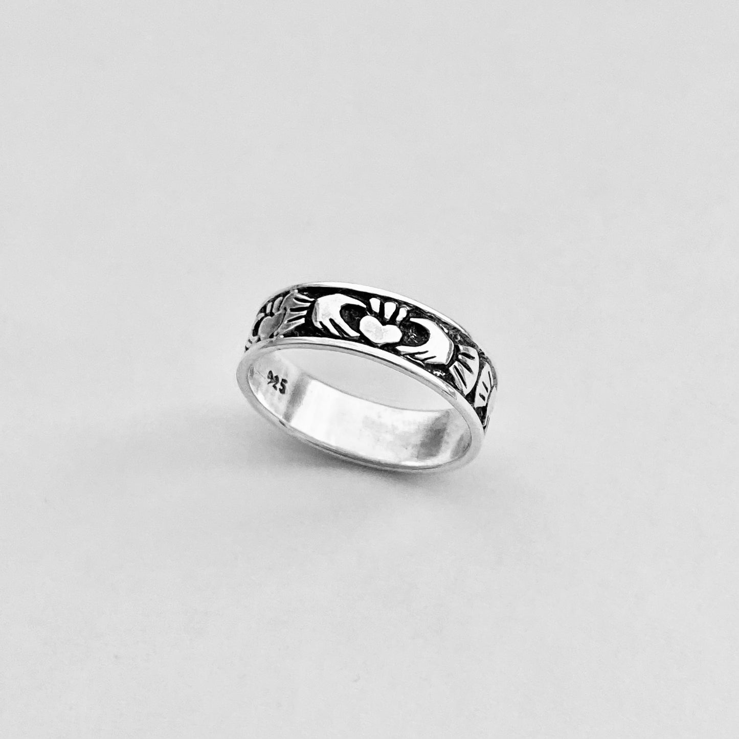 Sterling Silver Unisex Irish Claddagh Wedding Band, Heart Rings, Friendship, Crown Hearts