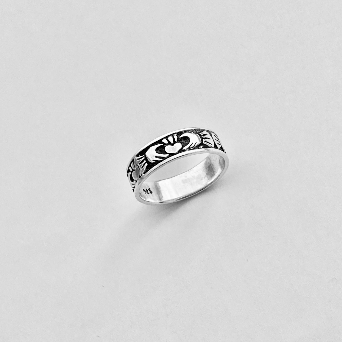 Sterling Silver Unisex Irish Claddagh Wedding Band, Heart Rings, Friendship, Crown Hearts