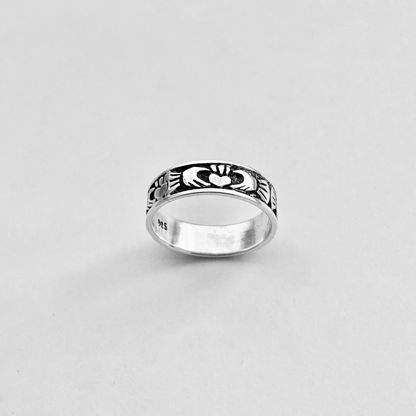 Sterling Silver Unisex Irish Claddagh Wedding Band, Heart Rings, Friendship, Crown Hearts