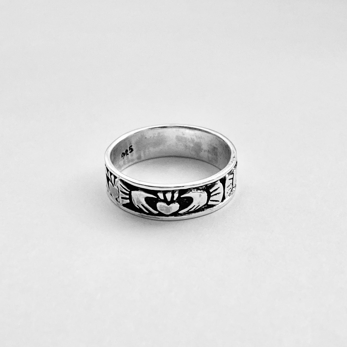 Sterling Silver Unisex Irish Claddagh Wedding Band, Heart Rings, Friendship, Crown Hearts
