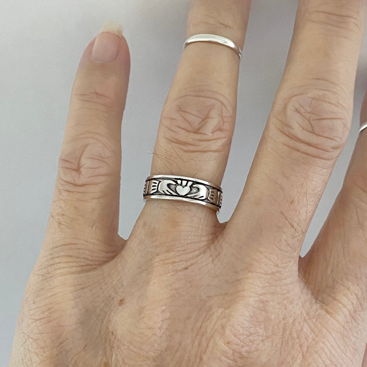 Sterling Silver Unisex Irish Claddagh Wedding Band, Heart Rings, Friendship, Crown Hearts