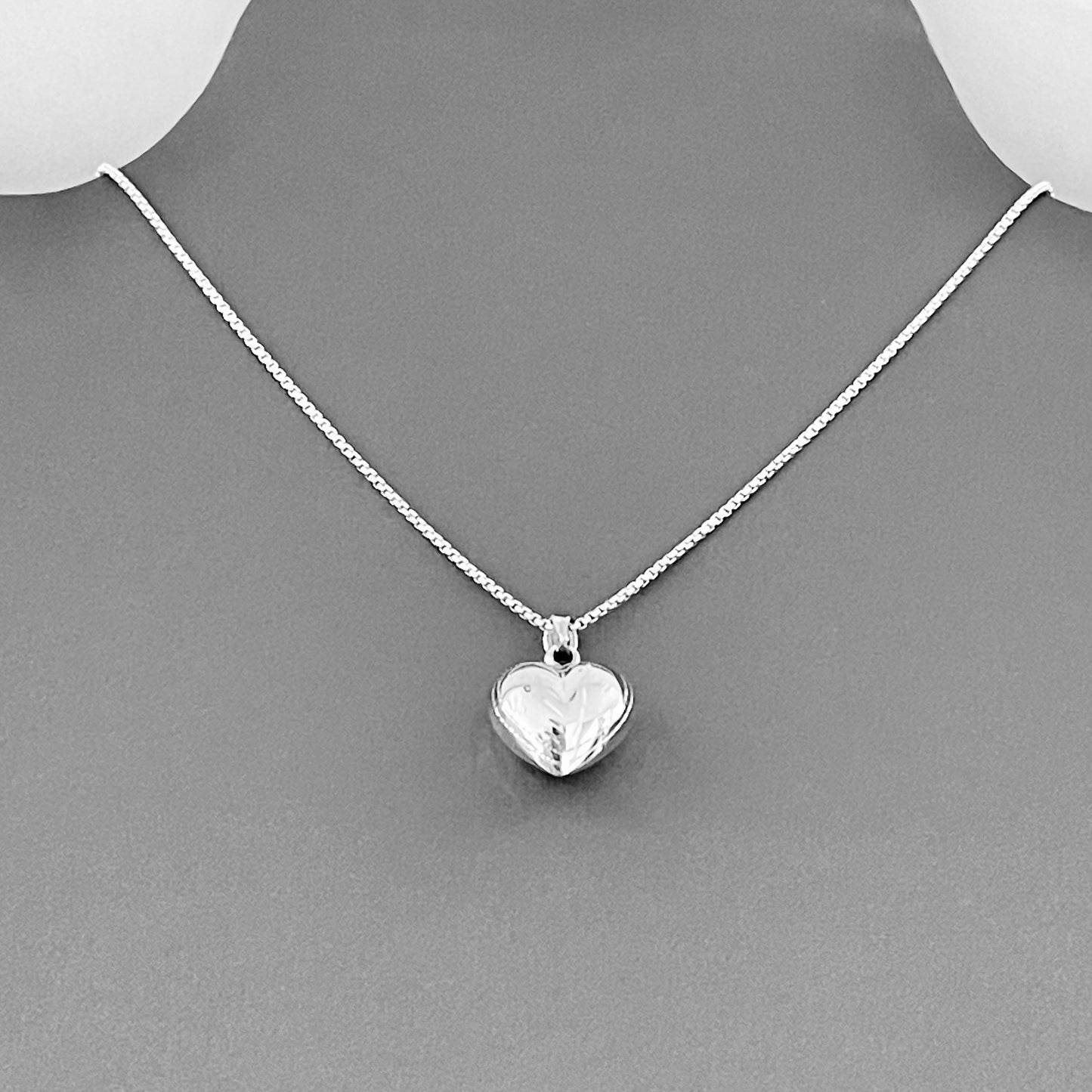 Sterling Silver Small Hollow Engraved Puffy Heart Necklace, Silver Necklaces, Love Hearts