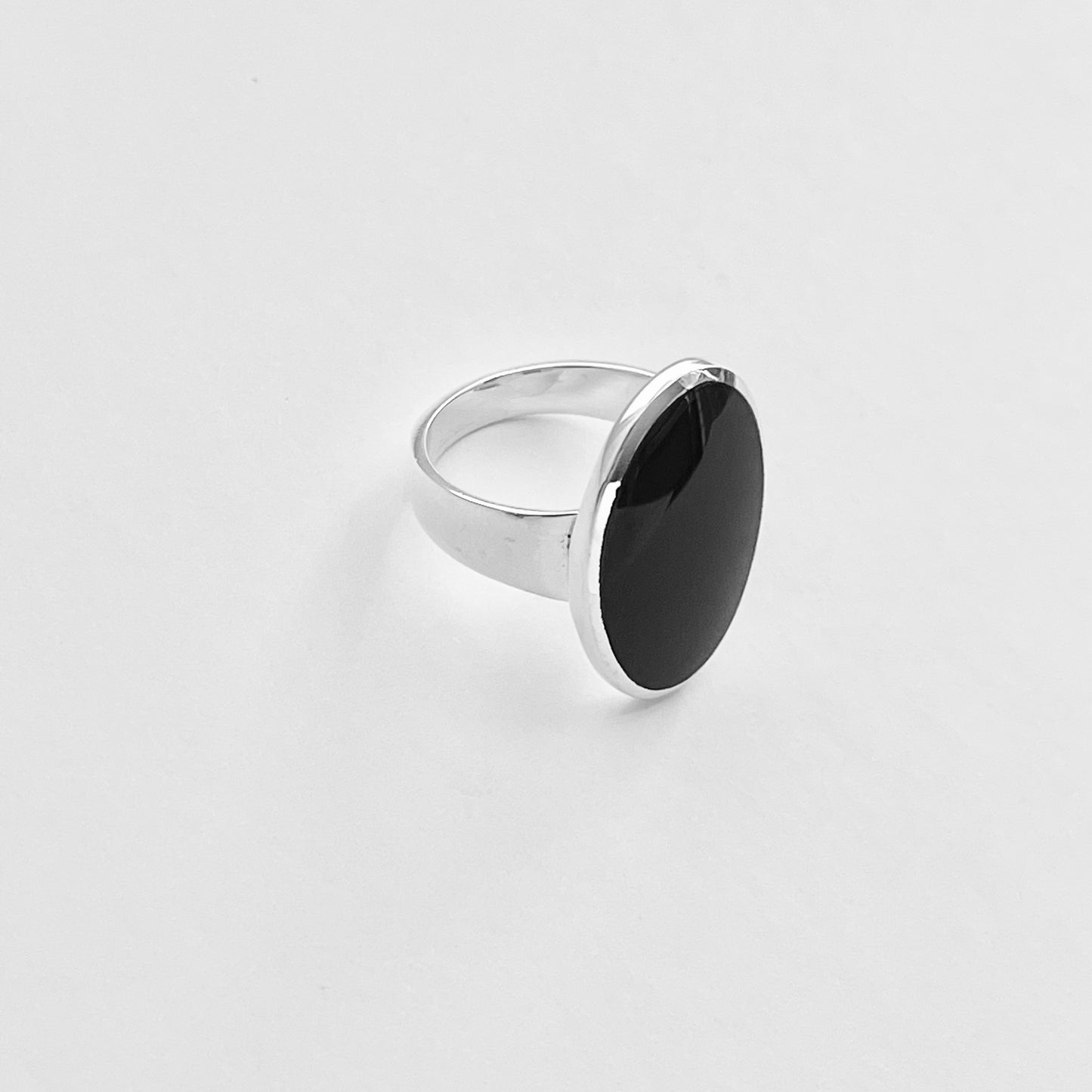 Sterling Silver Simple Large Oval Black Onyx Ring, Silver Stone Ring, Statement Ring