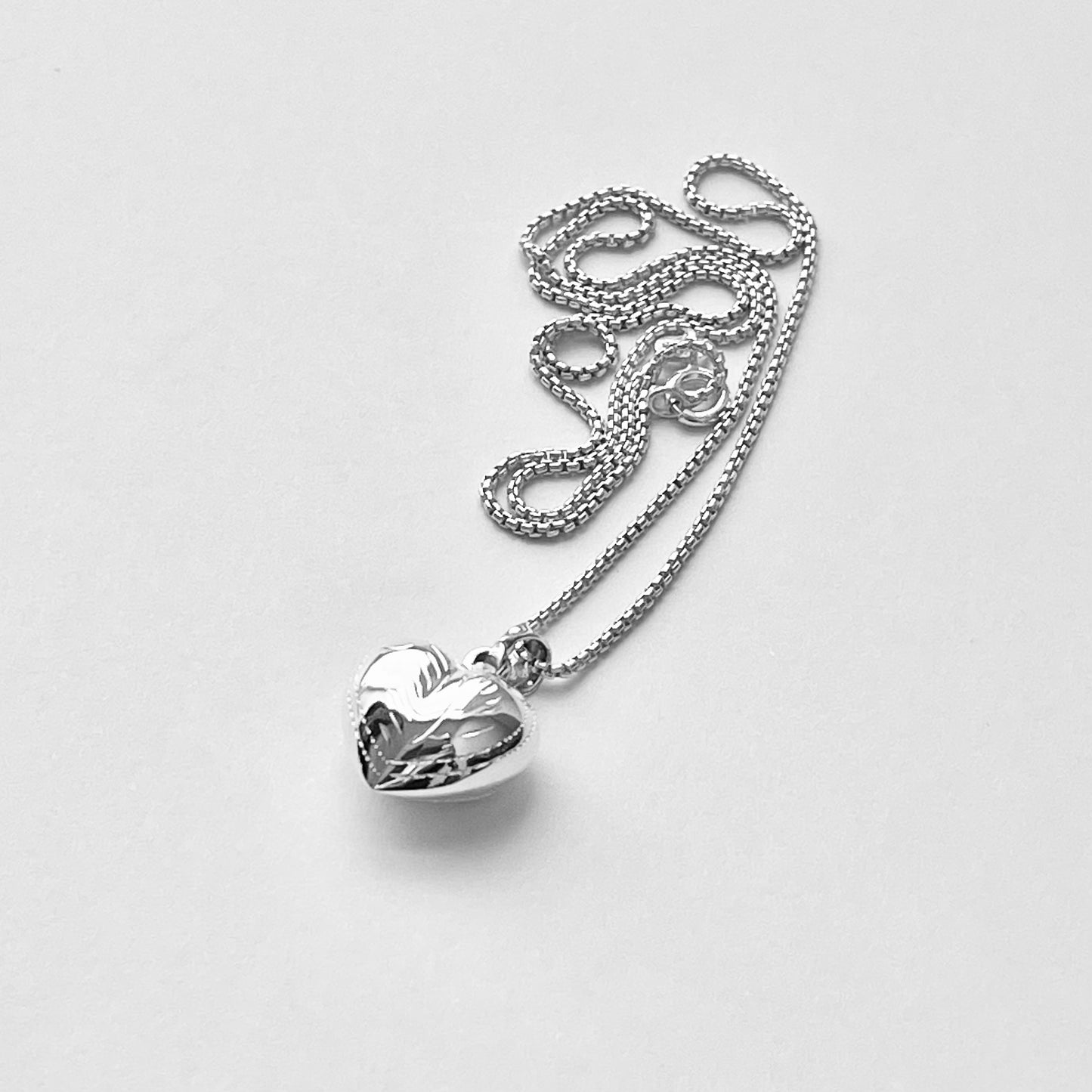 Sterling Silver Small Hollow Engraved Puffy Heart Necklace, Silver Necklaces, Love Hearts