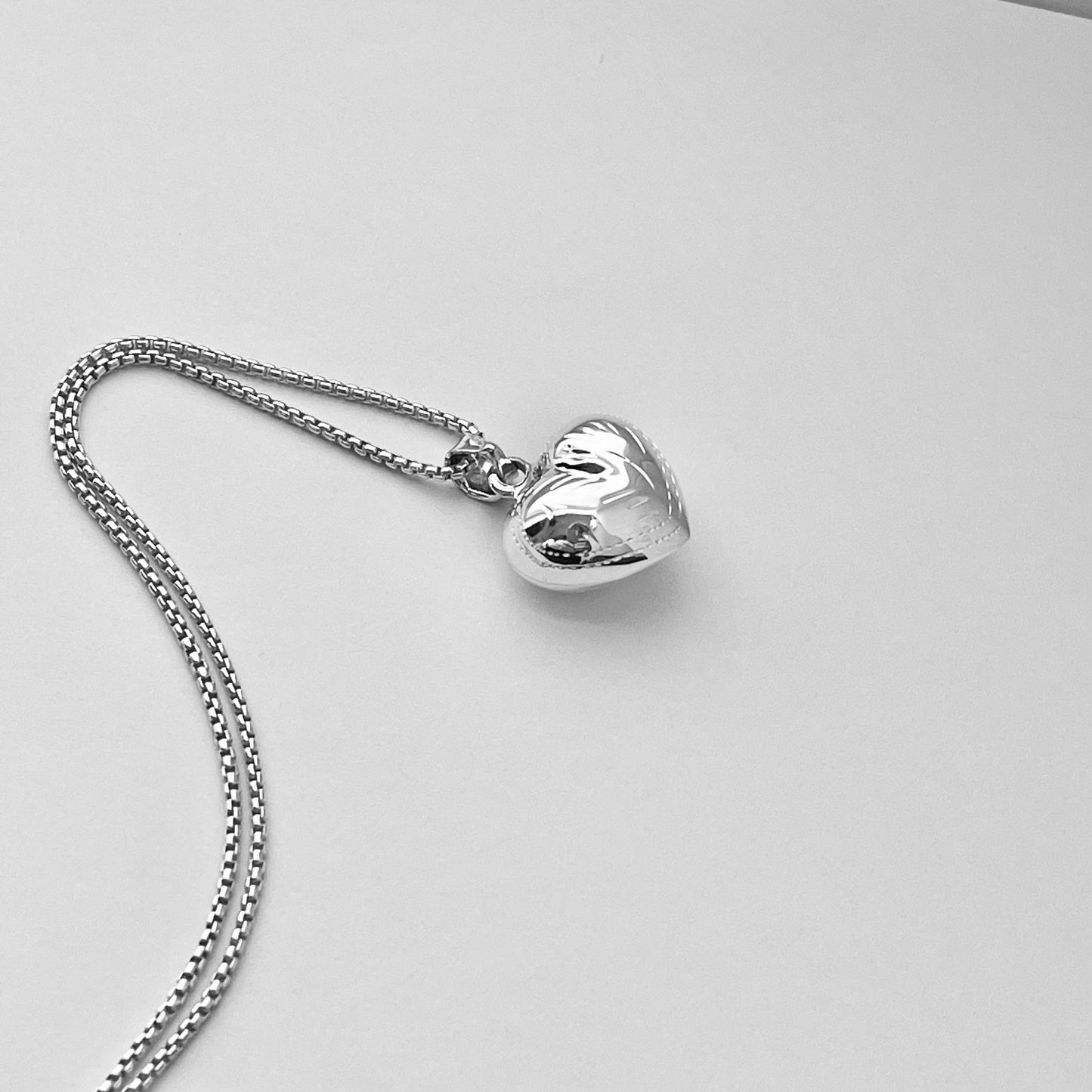 Sterling Silver Small Hollow Engraved Puffy Heart Necklace, Silver Necklaces, Love Hearts