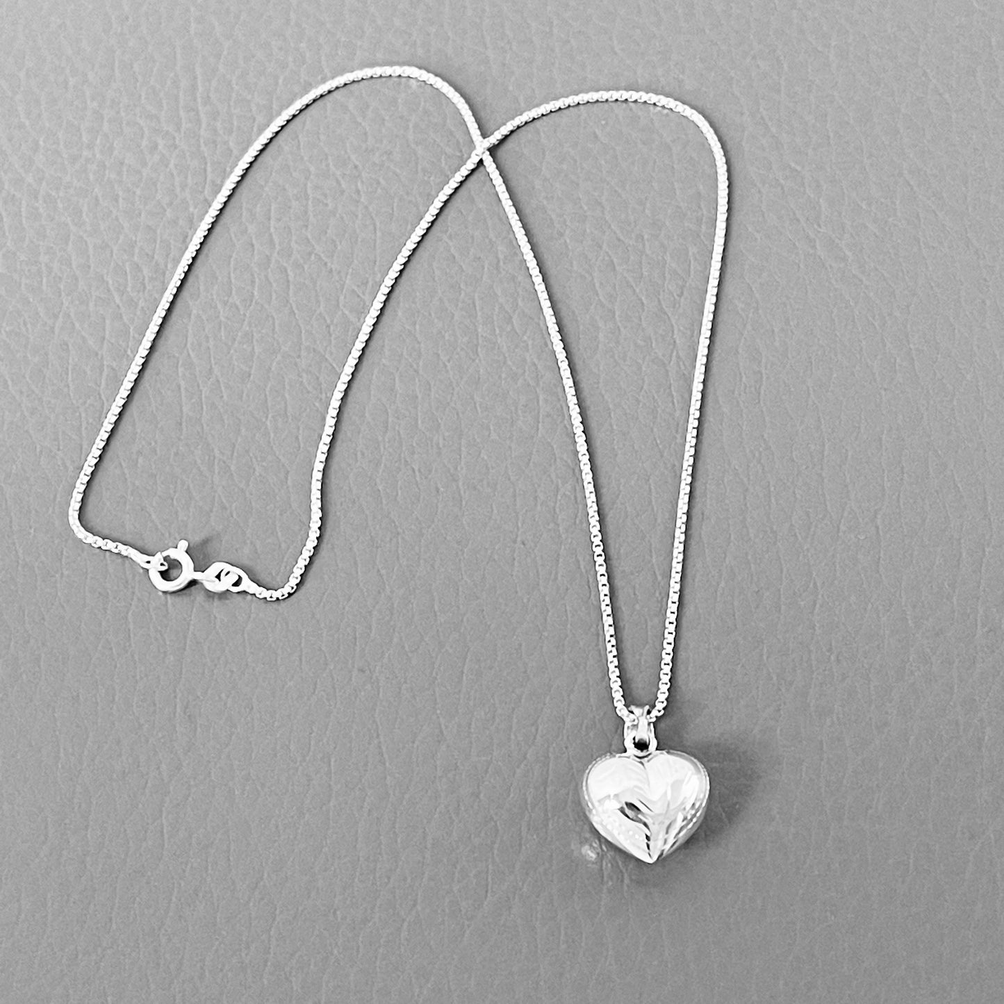 Sterling Silver Small Hollow Engraved Puffy Heart Necklace, Silver Necklaces, Love Hearts