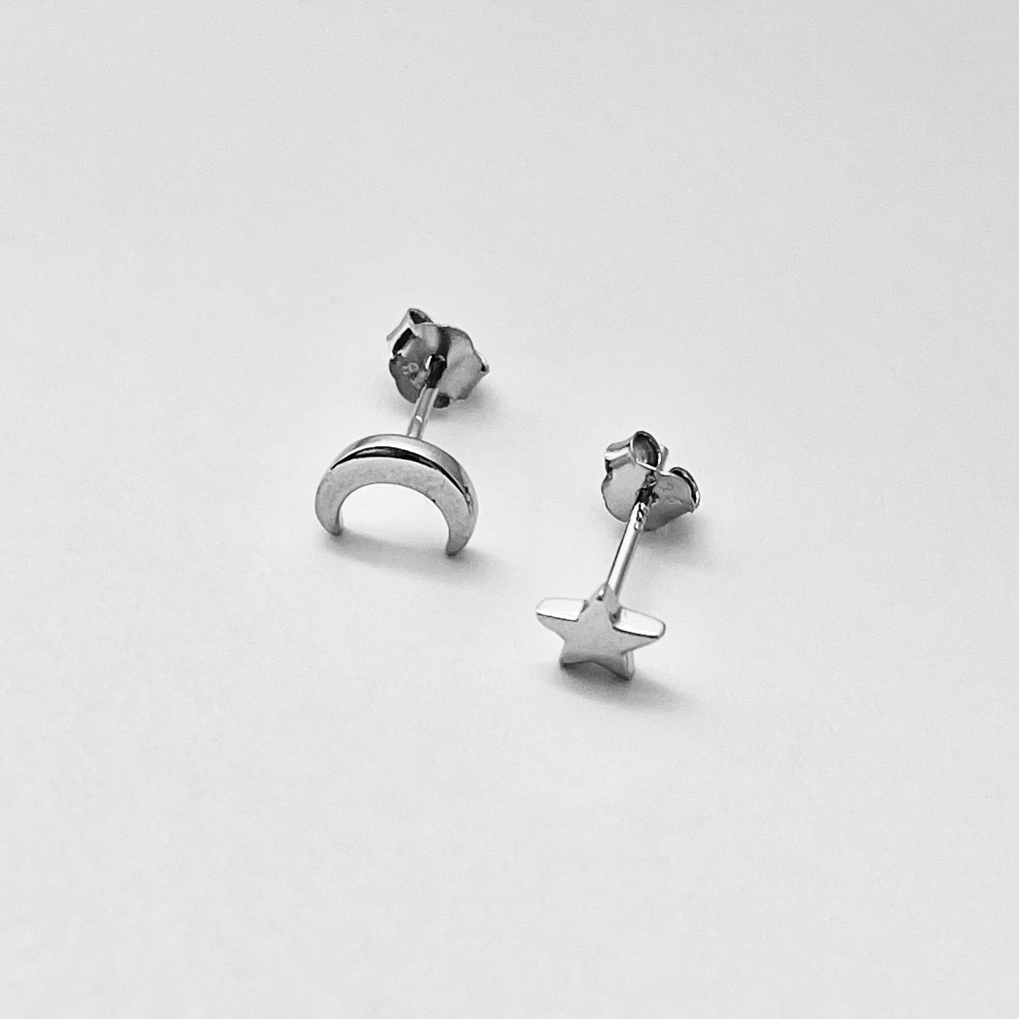 Sterling Silver Small Moon and Star Stud Earring, Dainty Earrings, Celestial Jewelry