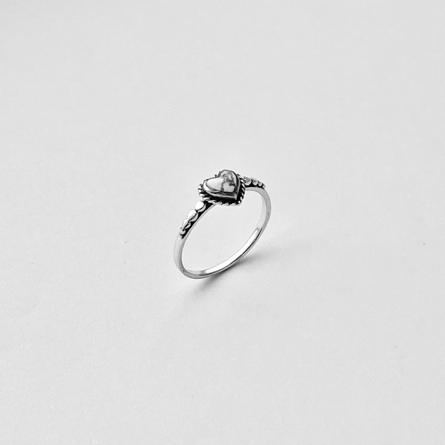 Sterling Silver Minimalist Heart White Buffalo Turquoise Ring, Stone Rings, Love Hearts