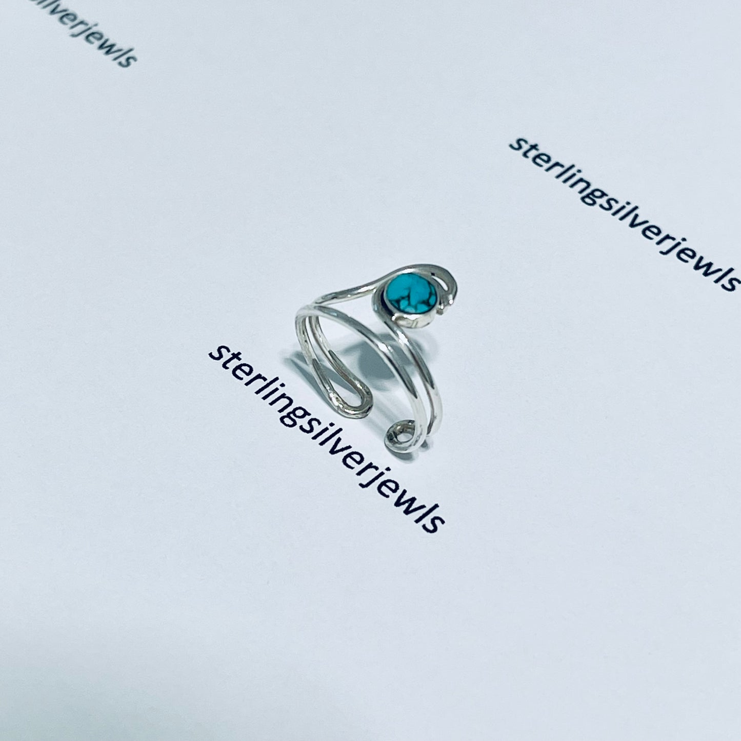 Sterling Silver Big Wave with Genuine Turquoise Toe Ring, Ocean Silver Ring