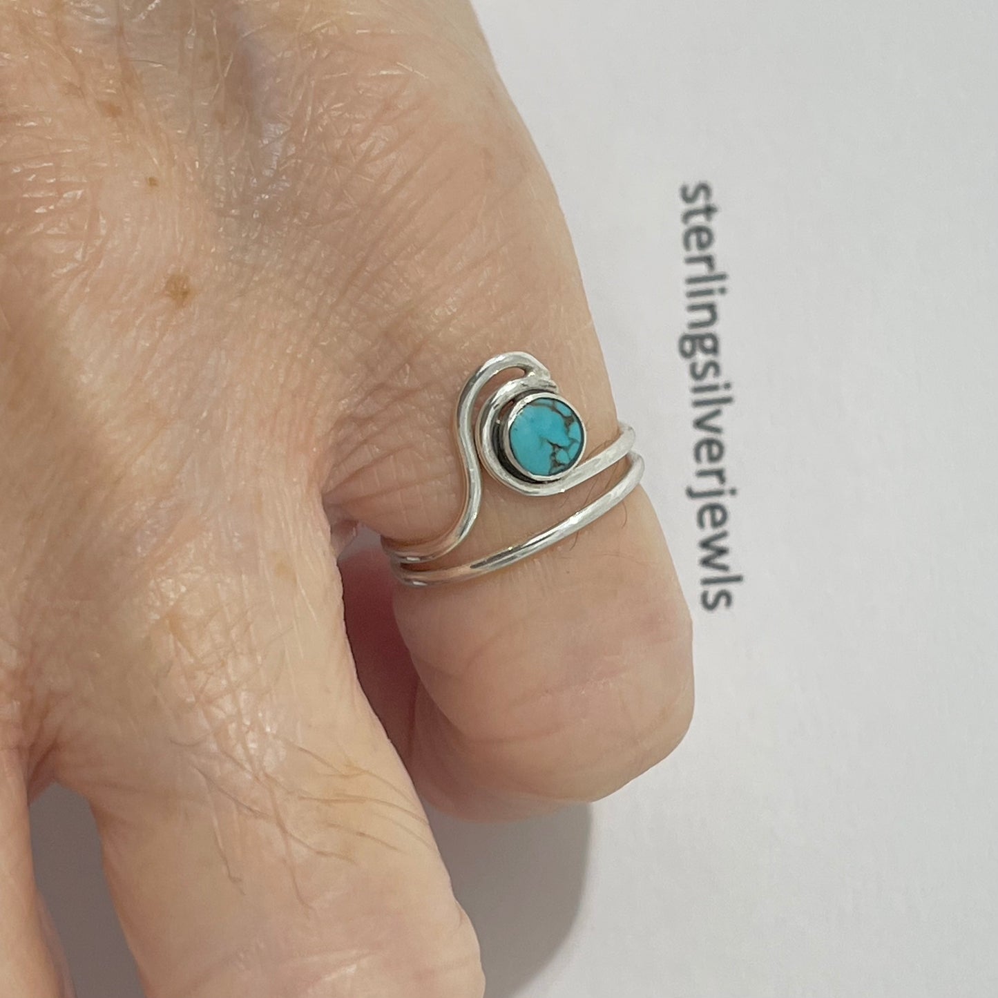 Sterling Silver Big Wave with Genuine Turquoise Toe Ring, Ocean Silver Ring