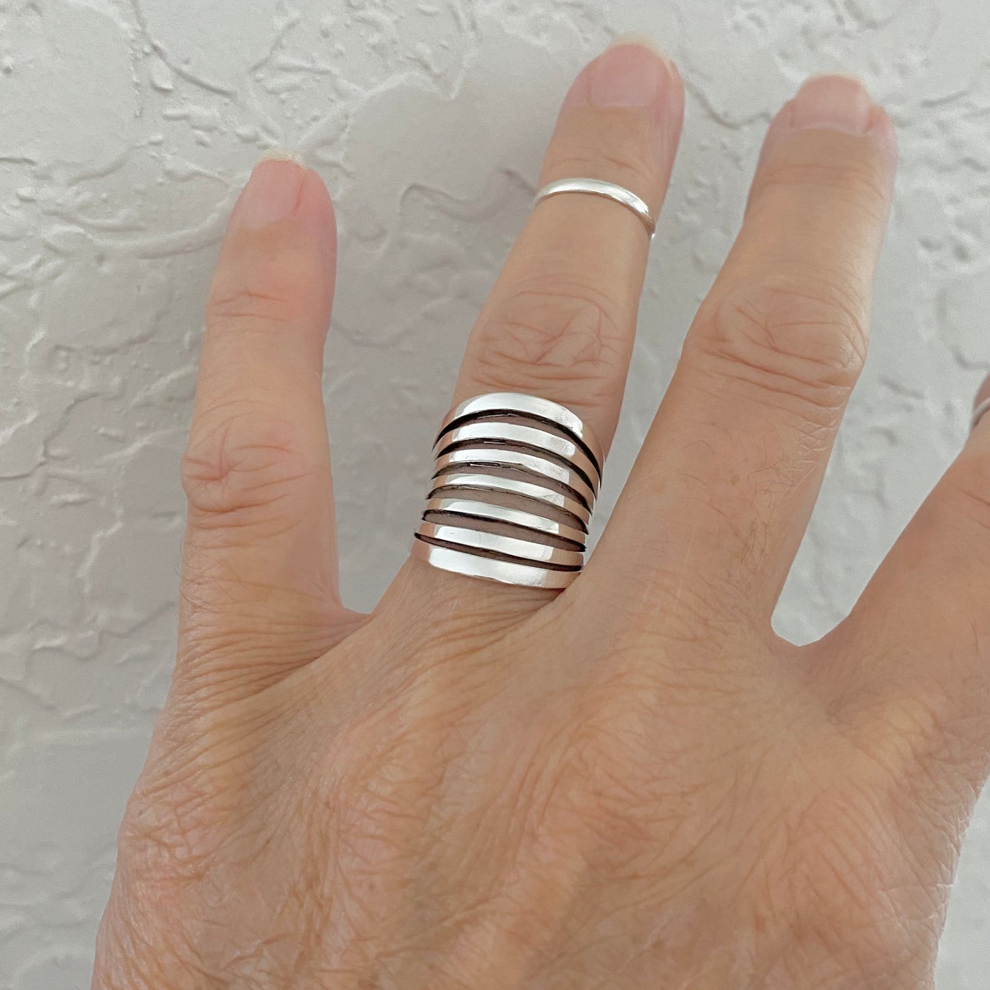 Sterling Silver Statement Multiple Lines Ring, Boho Ring, Silver Rings, Wide Ring
