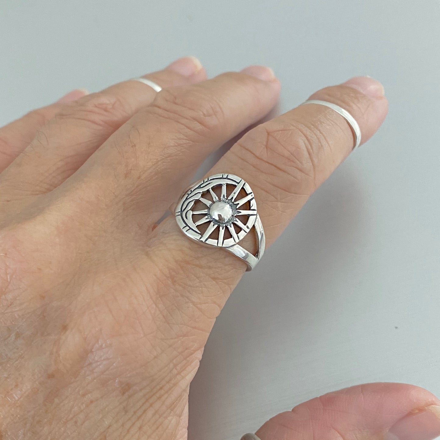 Sterling Silver Statement Moon and Sun Ring, Silver Rings, Celestial, Sunshine