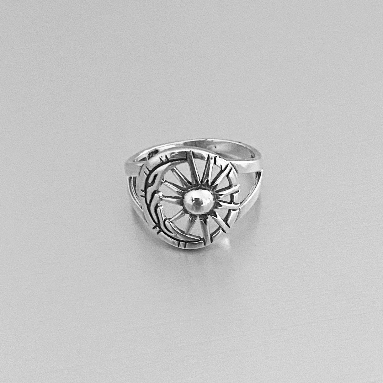 Sterling Silver Statement Moon and Sun Ring, Silver Rings, Celestial, Sunshine