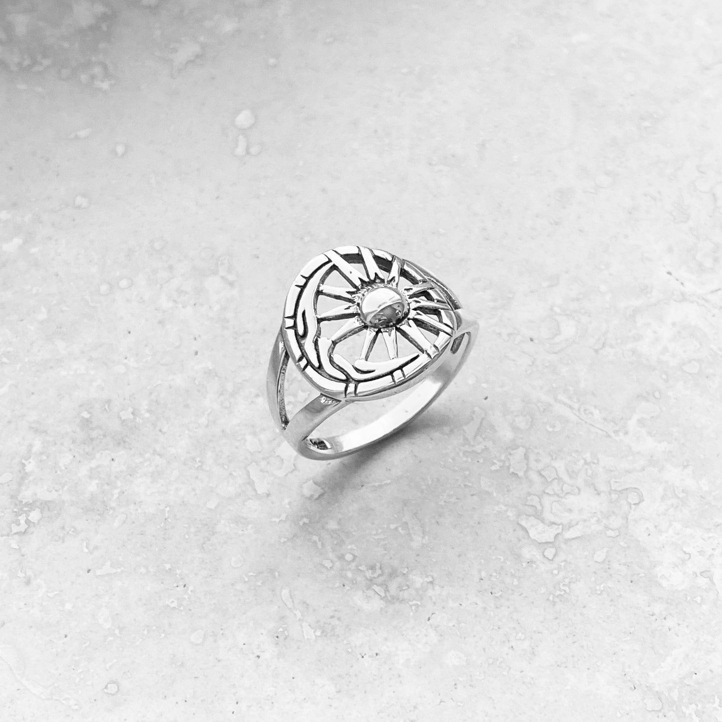 Sterling Silver Statement Moon and Sun Ring, Silver Rings, Celestial, Sunshine