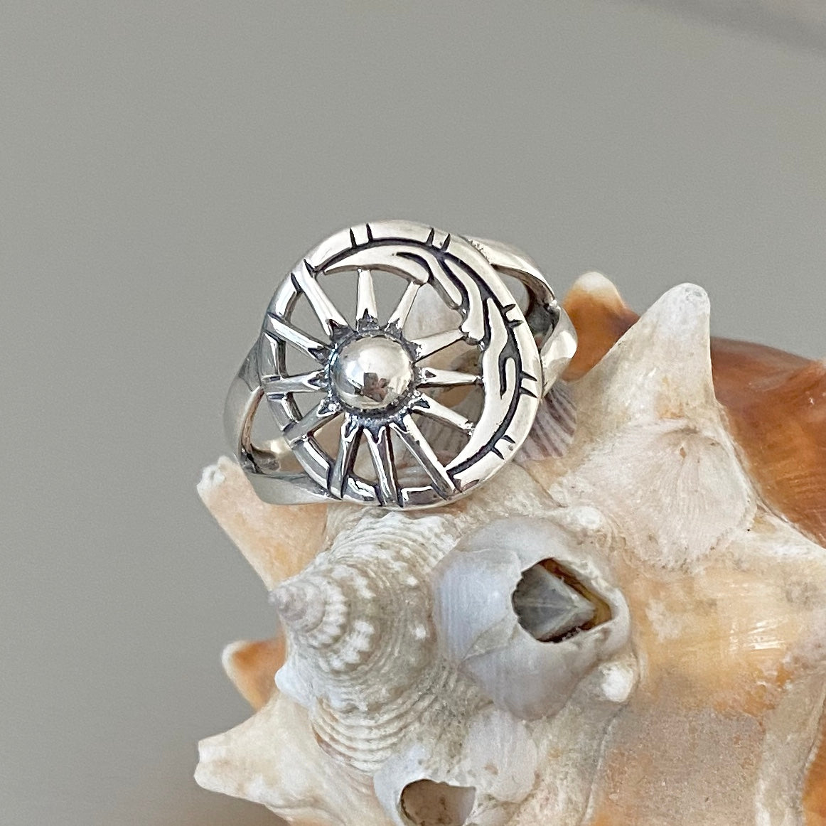 Sterling Silver Statement Moon and Sun Ring, Silver Rings, Celestial, Sunshine