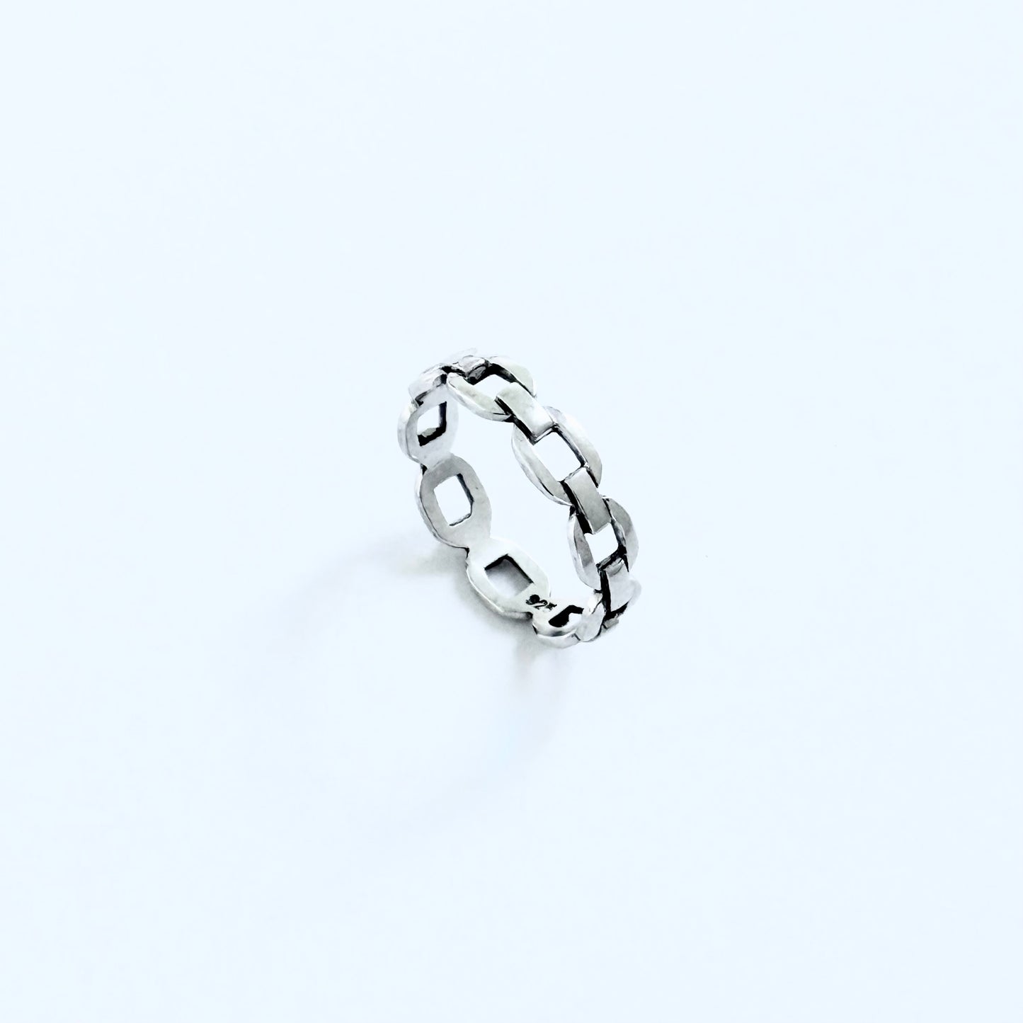 Sterling Silver Eternity Flat Round Chain Link Ring, Unisex Rings, Wedding Bands, Stackable