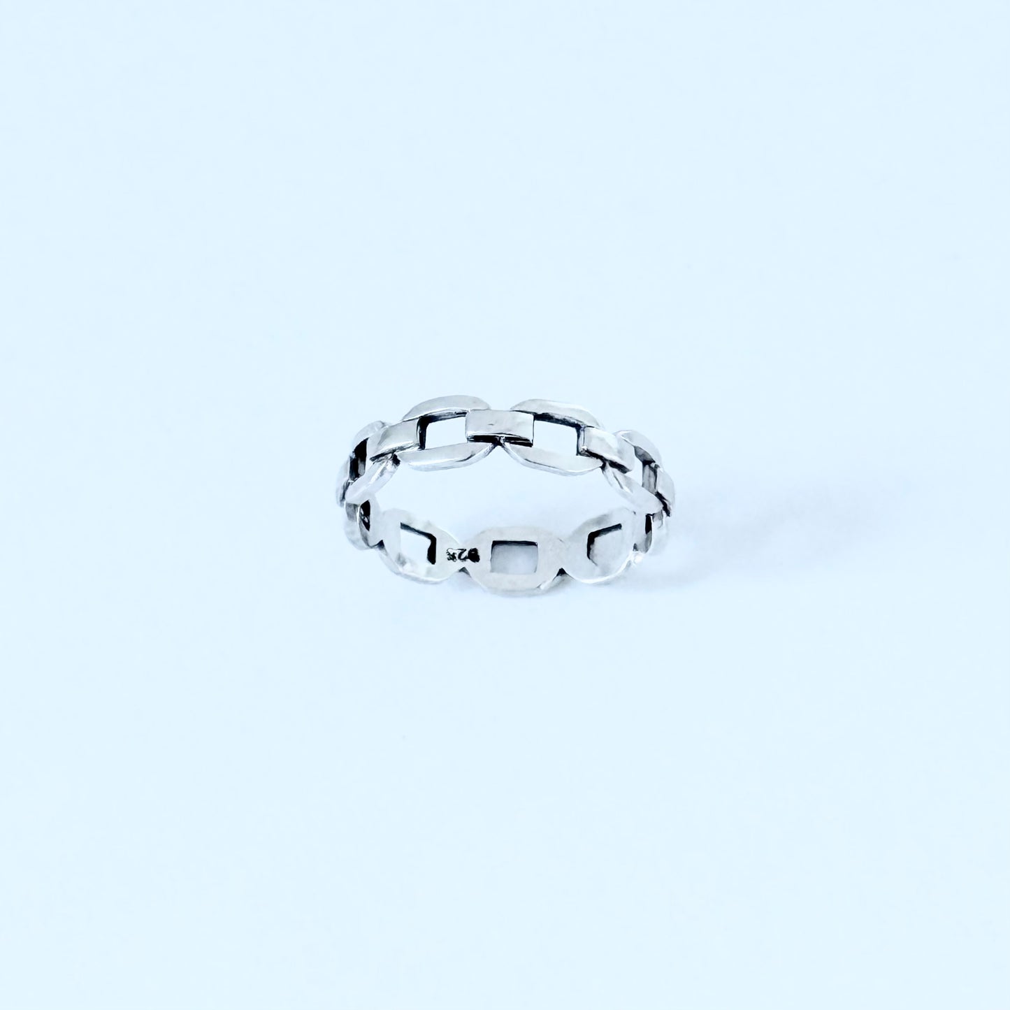 Sterling Silver Eternity Flat Round Chain Link Ring, Unisex Rings, Wedding Bands, Stackable