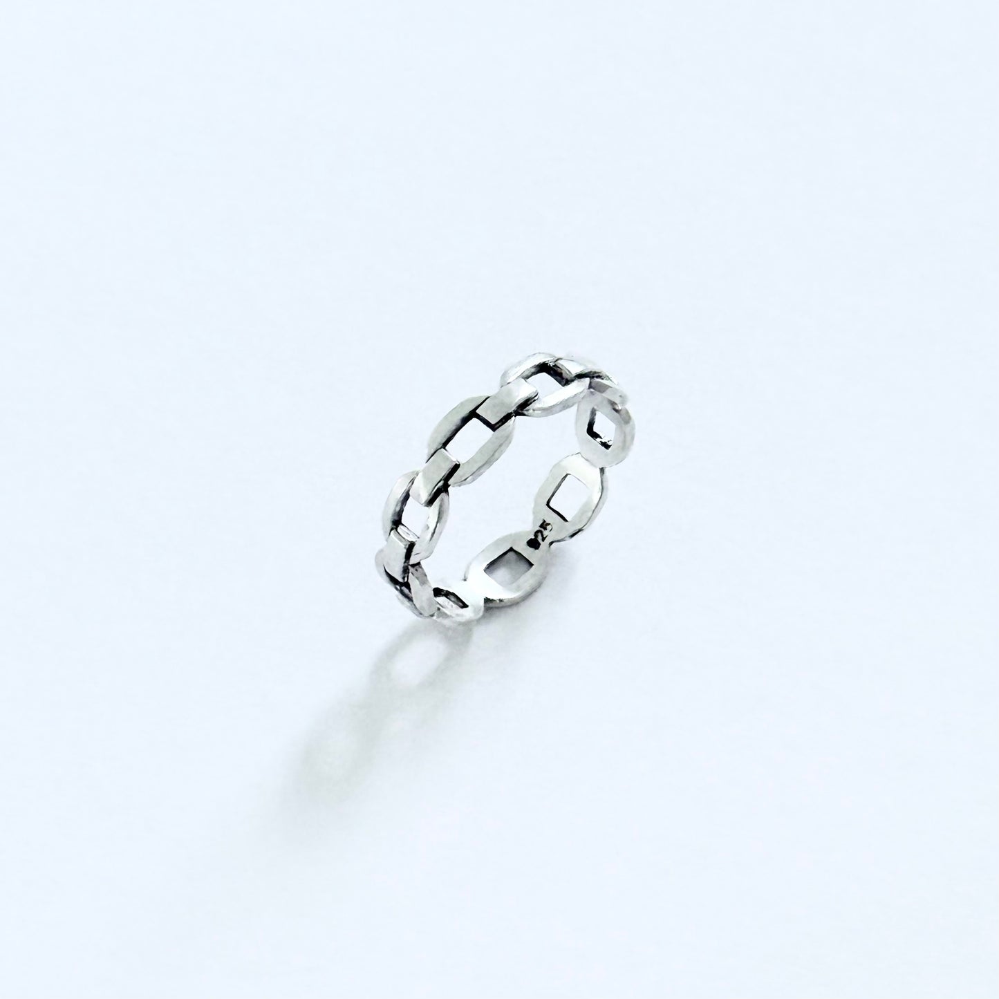 Sterling Silver Eternity Flat Round Chain Link Ring, Unisex Rings, Wedding Bands, Stackable