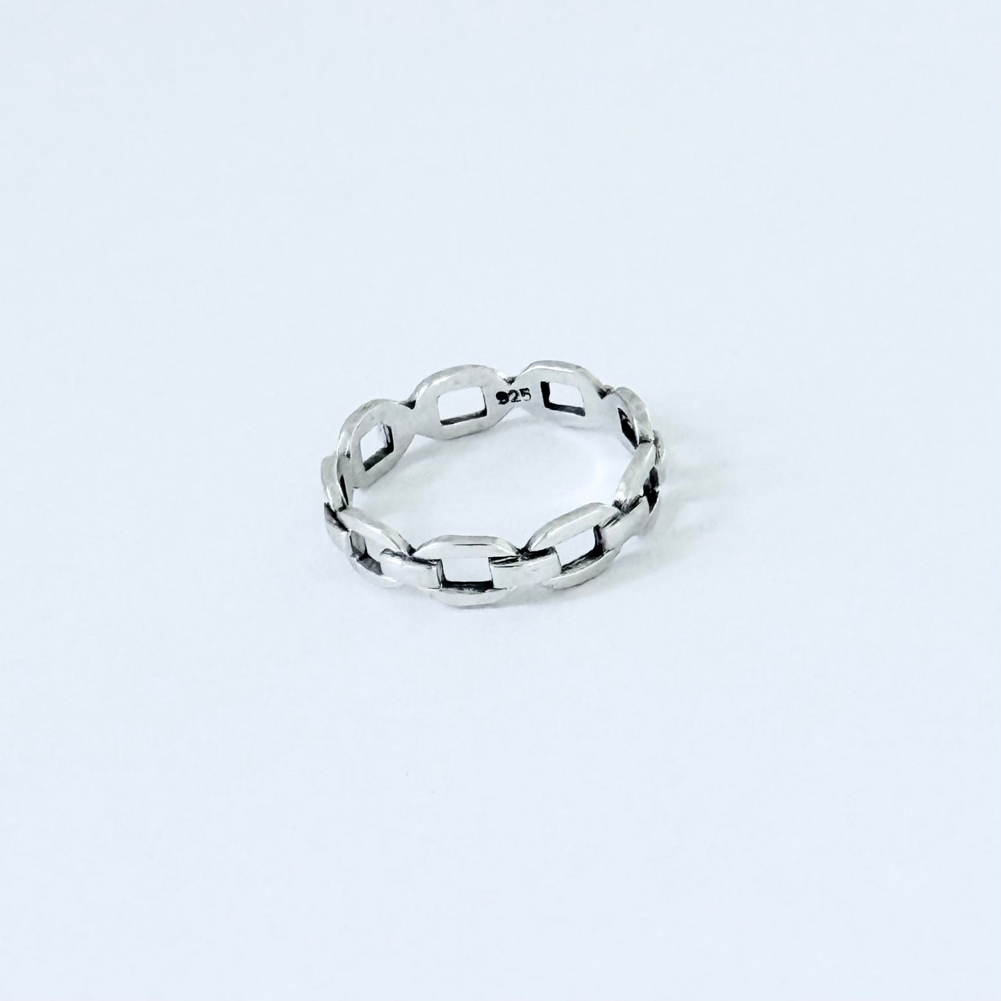 925 Sterling Silver Eternity Flat Round Chain Link Ring | Unisex Stackable Wedding Band