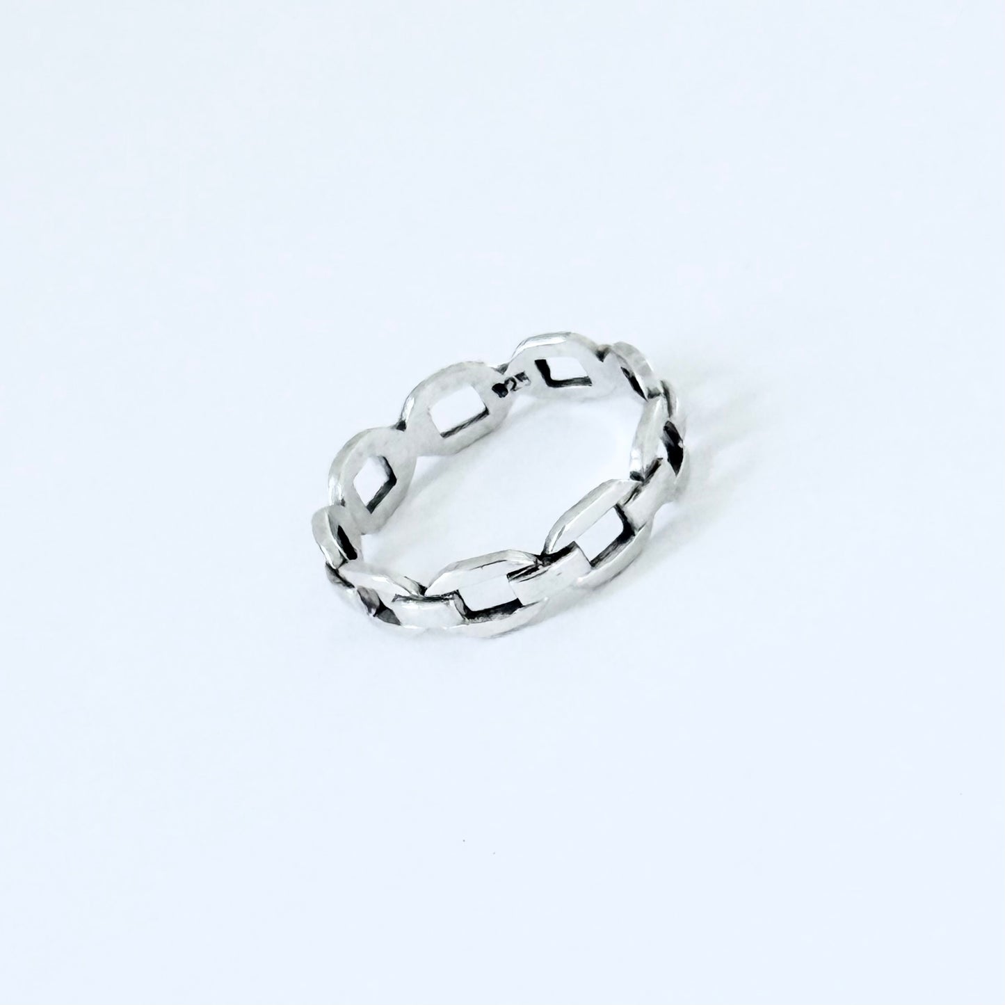 Sterling Silver Eternity Flat Round Chain Link Ring, Unisex Rings, Wedding Bands, Stackable