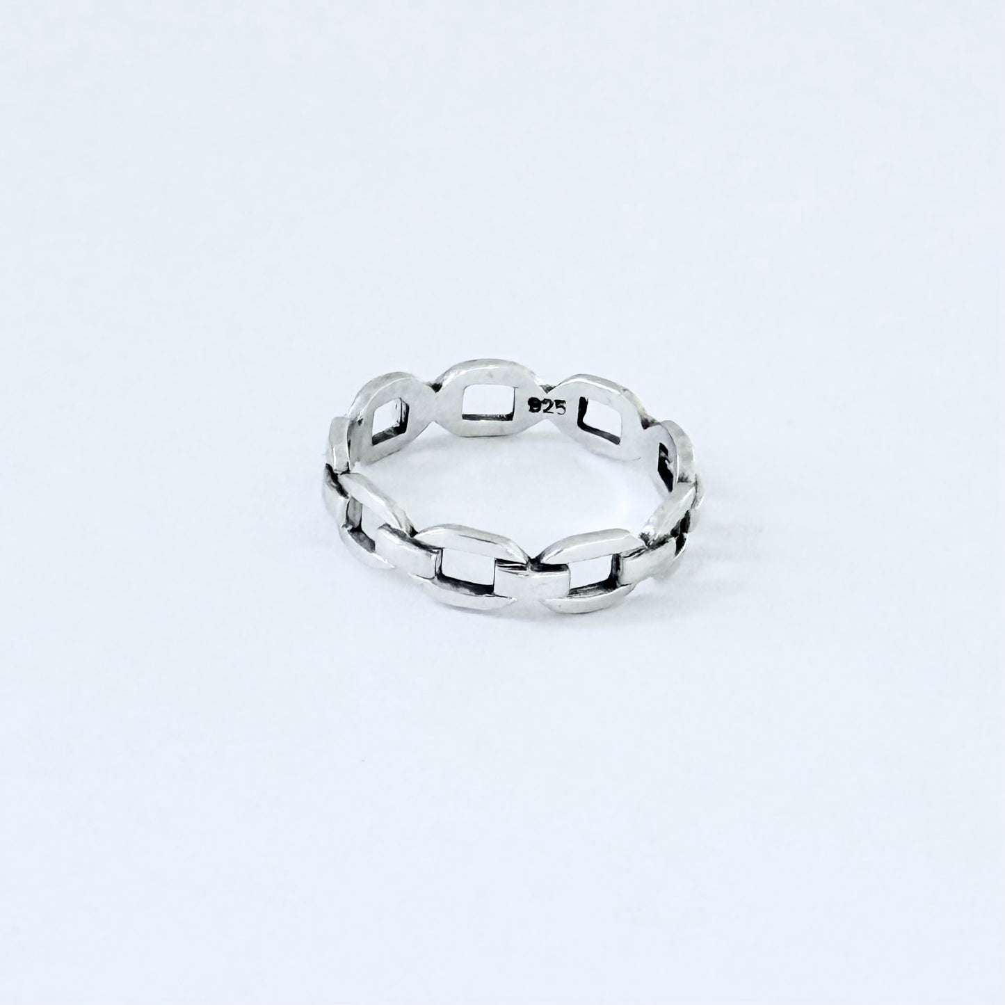 Sterling Silver Eternity Flat Round Chain Link Ring, Unisex Rings, Wedding Bands, Stackable