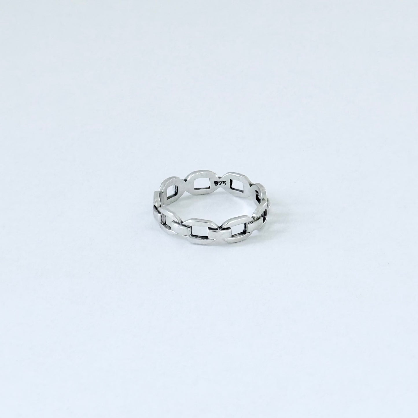 Sterling Silver Eternity Flat Round Chain Link Ring, Unisex Rings, Wedding Bands, Stackable