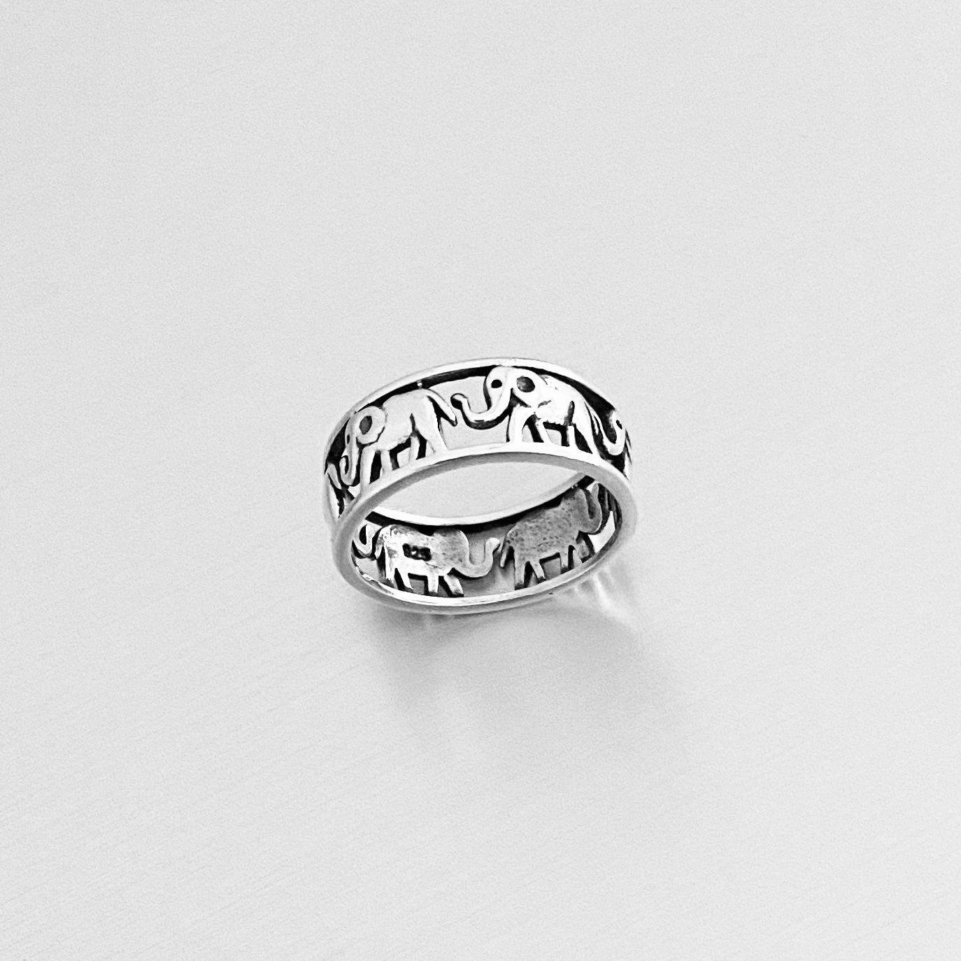 Sterling Silver Herd of Elephant Band Ring | Bold & Minimalist Statement Band