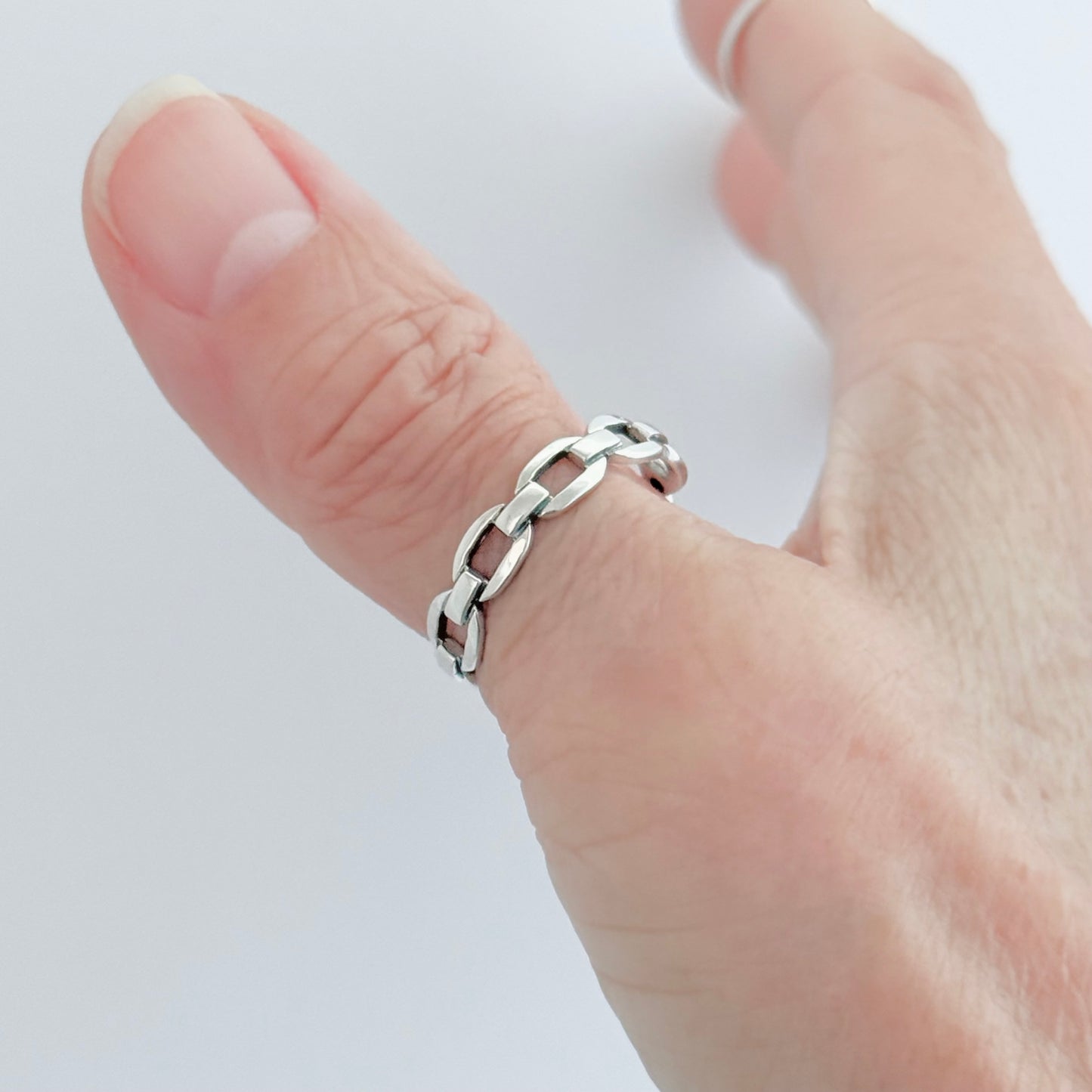 Sterling Silver Eternity Flat Round Chain Link Ring, Unisex Rings, Wedding Bands, Stackable