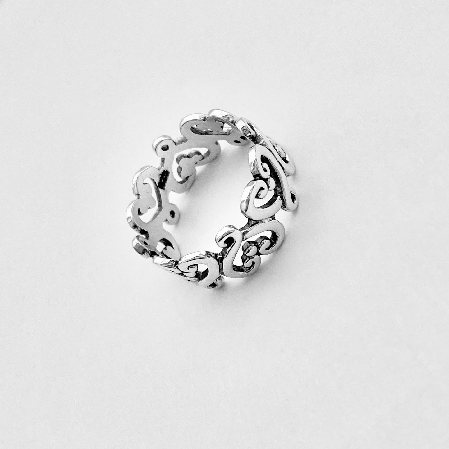Sterling Silver Eternity Swirl Heart Band Ring, Love Hearts Jewelry