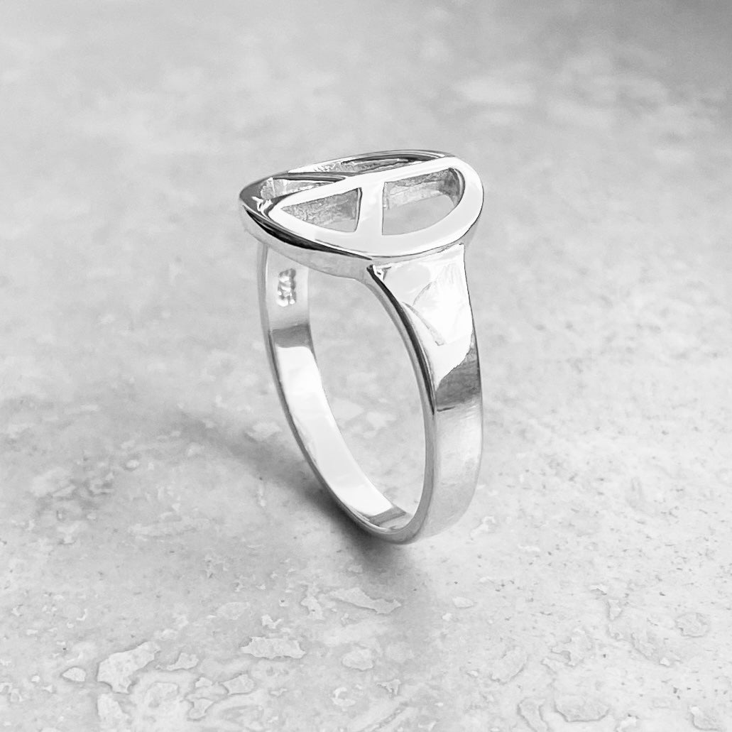 Sterling Silver High Polish Peace Sign Ring | Boho Love & Minimalist Silver Ring