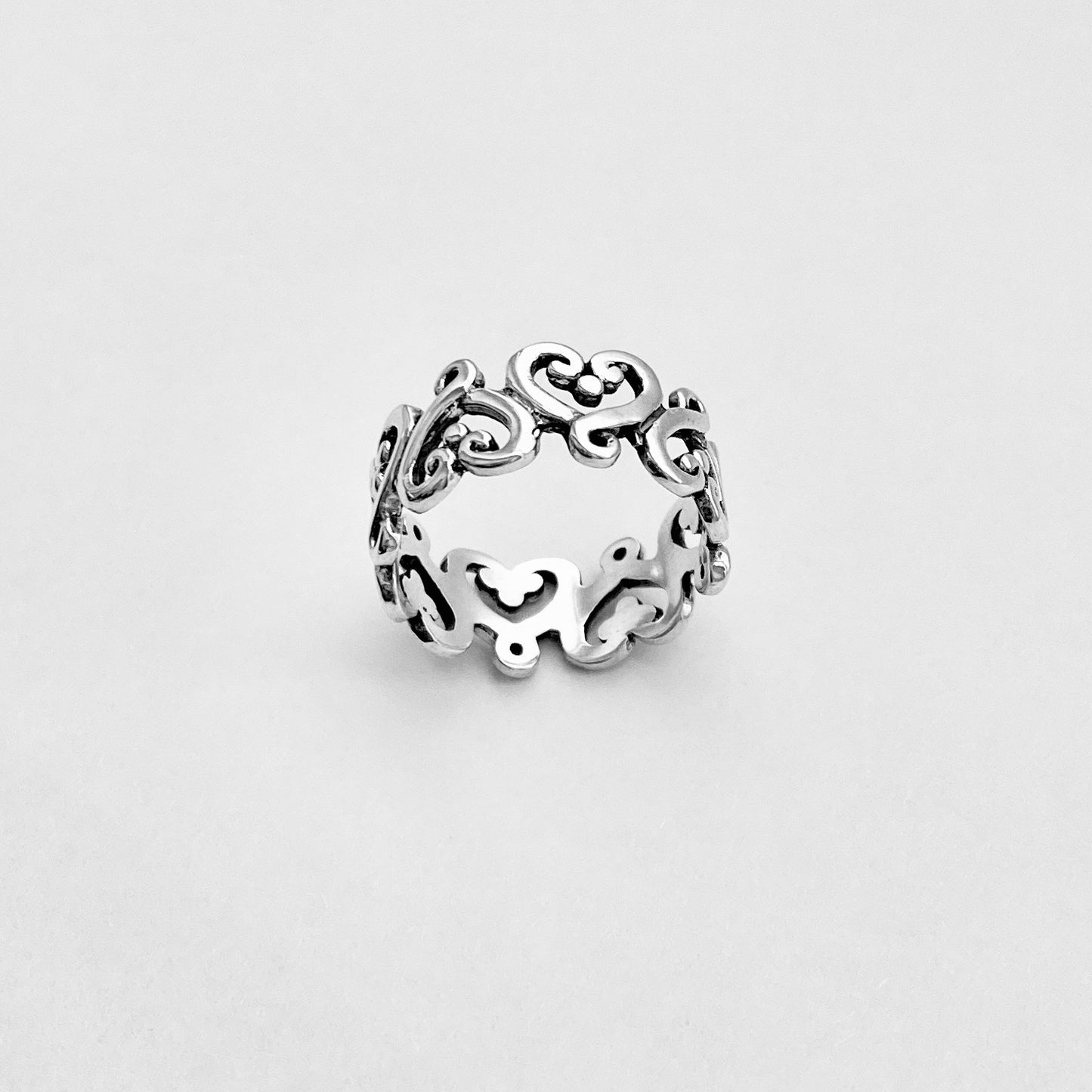 Sterling Silver Eternity Swirl Heart Band Ring, Love Hearts Jewelry