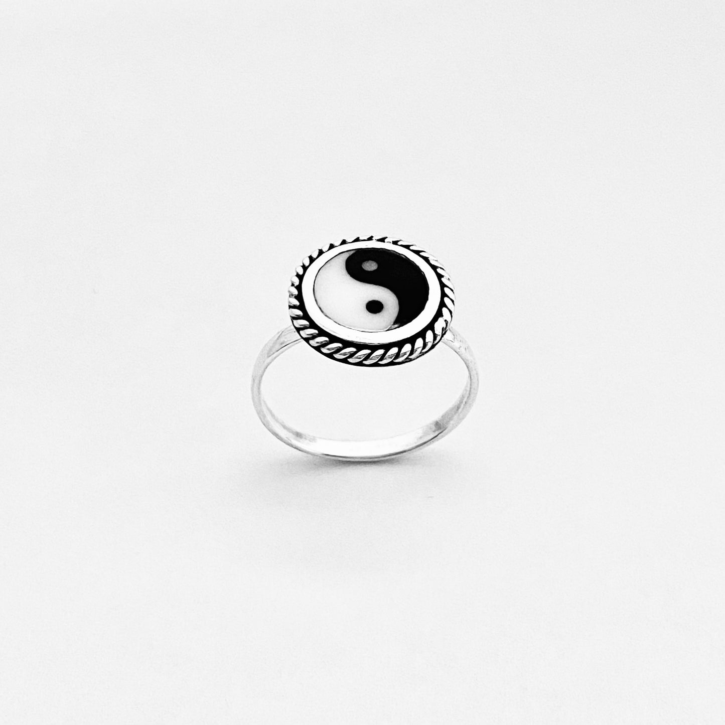 Sterling Silver Round Yin and Yang Ring with Rope, Yoga Ring, Silver Rings, Balance of Life