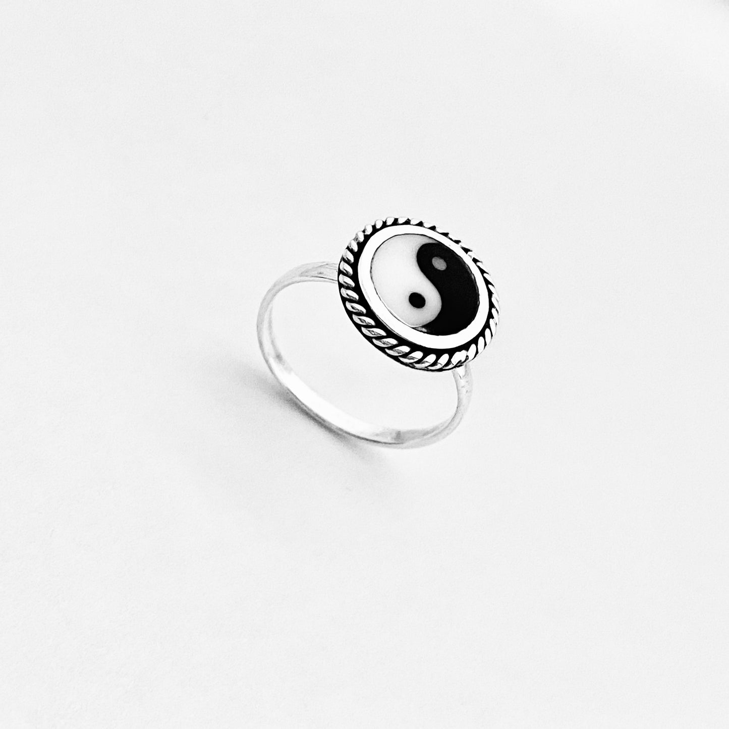 Sterling Silver Round Yin and Yang Ring with Rope, Yoga Ring, Silver Rings, Balance of Life