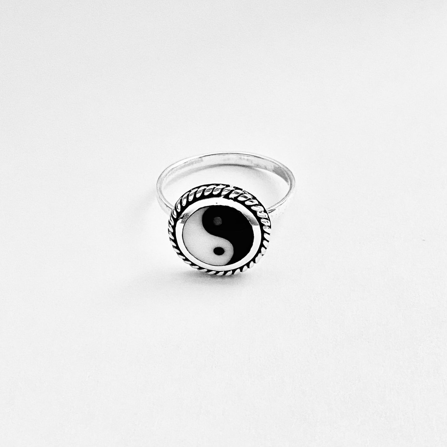 Sterling Silver Round Yin and Yang Ring with Rope, Yoga Ring, Silver Rings, Balance of Life